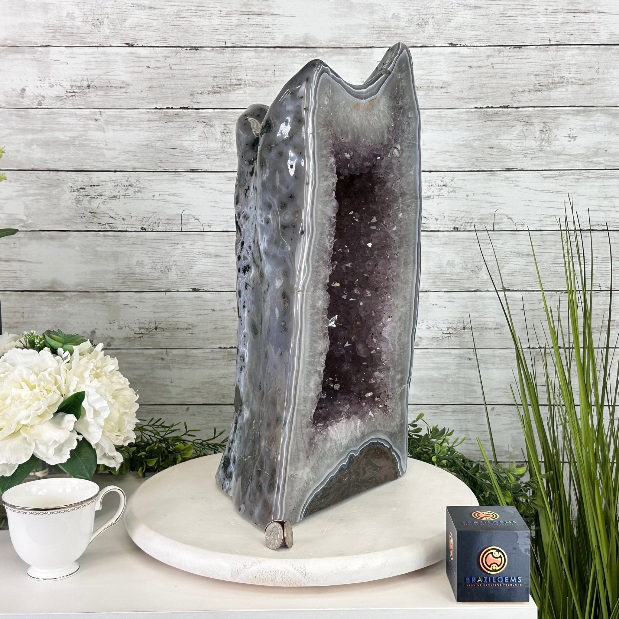 Extra Quality Polished Brazilian Amethyst Cathedral, 47.2 lbs & 18.6" tall Model #5602-0194 by Brazil Gems - Brazil GemsBrazil GemsExtra Quality Polished Brazilian Amethyst Cathedral, 47.2 lbs & 18.6" tall Model #5602-0194 by Brazil GemsPolished Cathedrals5602-0194