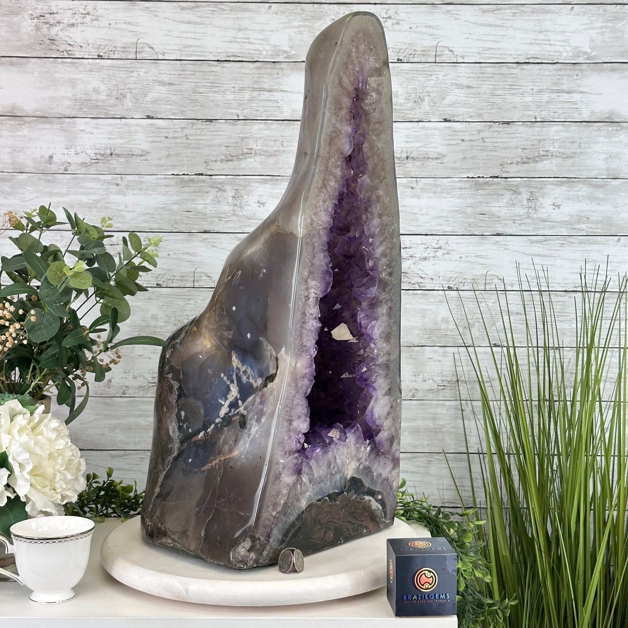 Extra Quality Polished Brazilian Amethyst Cathedral, 82.5 lbs & 23.6" tall Model #5602-0027 by Brazil Gems - Brazil GemsBrazil GemsExtra Quality Polished Brazilian Amethyst Cathedral, 82.5 lbs & 23.6" tall Model #5602-0027 by Brazil GemsPolished Cathedrals5602-0027