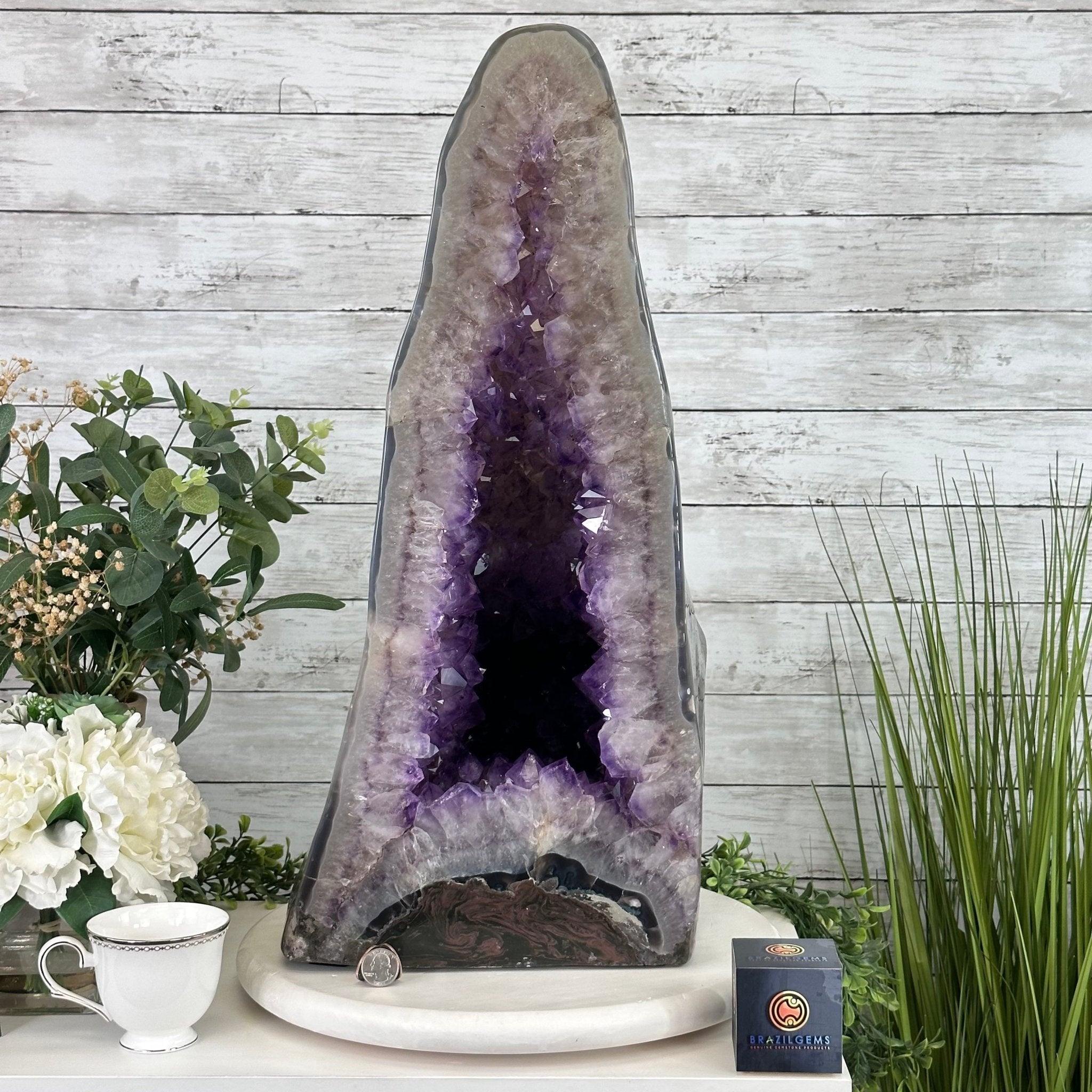 Extra Quality Polished Brazilian Amethyst Cathedral, 82.5 lbs & 23.6" tall Model #5602-0027 by Brazil Gems - Brazil GemsBrazil GemsExtra Quality Polished Brazilian Amethyst Cathedral, 82.5 lbs & 23.6" tall Model #5602-0027 by Brazil GemsPolished Cathedrals5602-0027