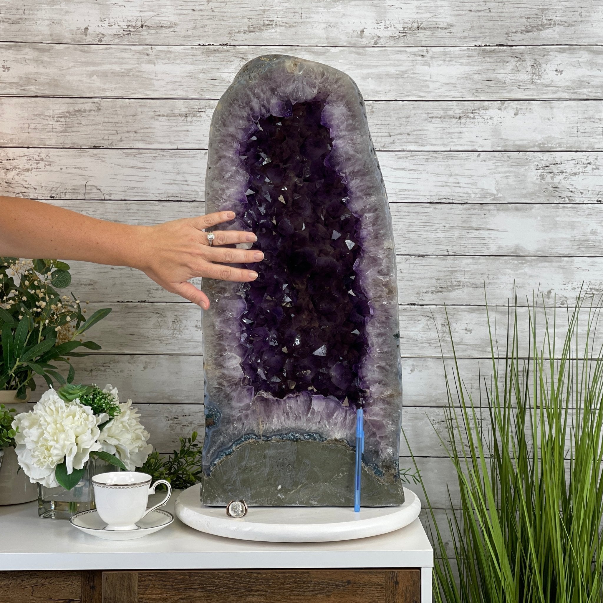 Extra Quality Polished Brazilian Amethyst Cathedral, 93.4 lbs & 26.75" tall Model #5602-0138 by Brazil Gems - Brazil GemsBrazil GemsExtra Quality Polished Brazilian Amethyst Cathedral, 93.4 lbs & 26.75" tall Model #5602-0138 by Brazil GemsPolished Cathedrals5602-0138