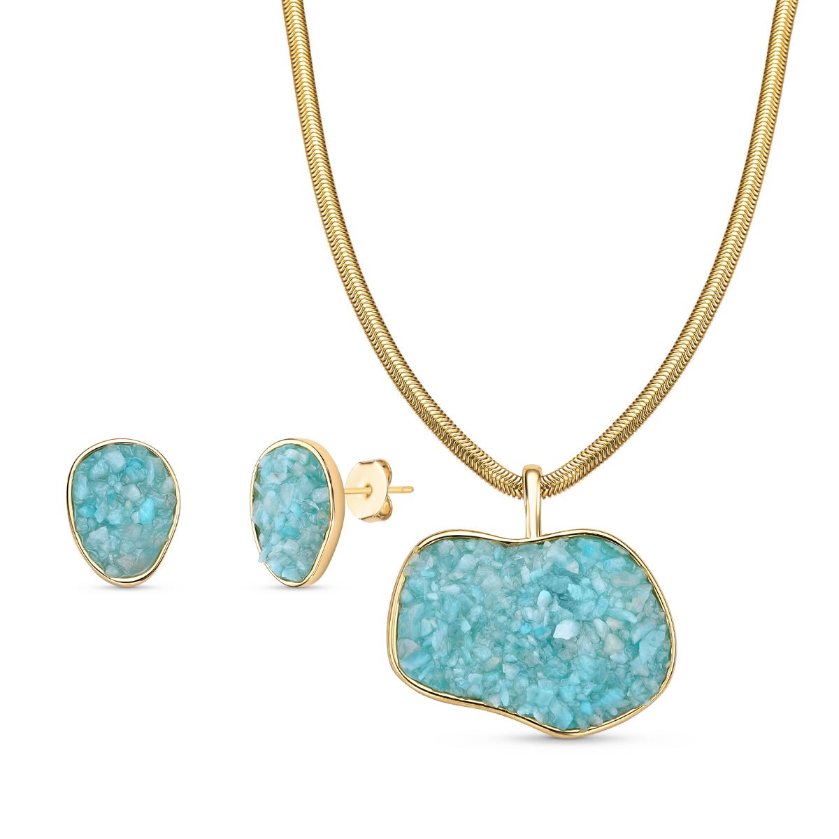 Freeform Gold Plated Necklace & Earring Set w/ Natural Gemstone Fragments - Brazil GemsBrazil GemsFreeform Gold Plated Necklace & Earring Set w/ Natural Gemstone FragmentsNecklace & Earring Set14GP1729 - 102