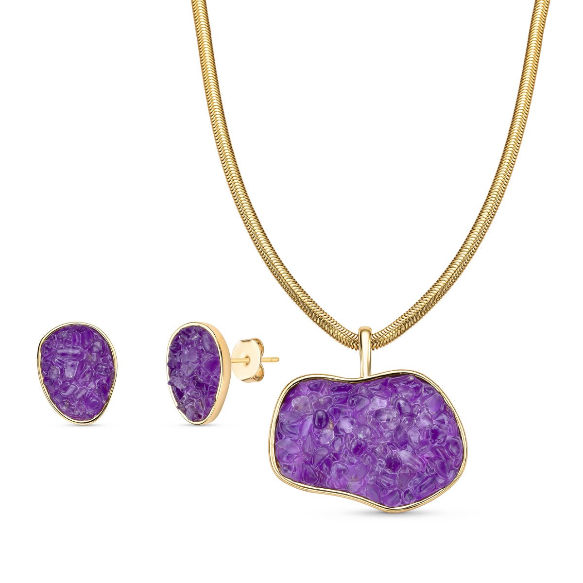 Freeform Gold Plated Necklace & Earring Set w/ Natural