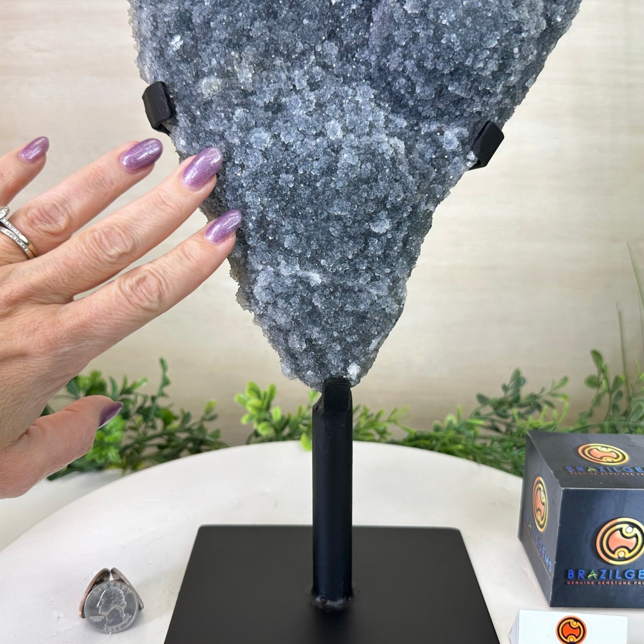 Gray Amethyst Cluster on a Metal Base, 11.9 lbs & 17.7" Tall #5491 - 0235 - Brazil GemsBrazil GemsGray Amethyst Cluster on a Metal Base, 11.9 lbs & 17.7" Tall #5491 - 0235Clusters on Fixed Bases5491 - 0235