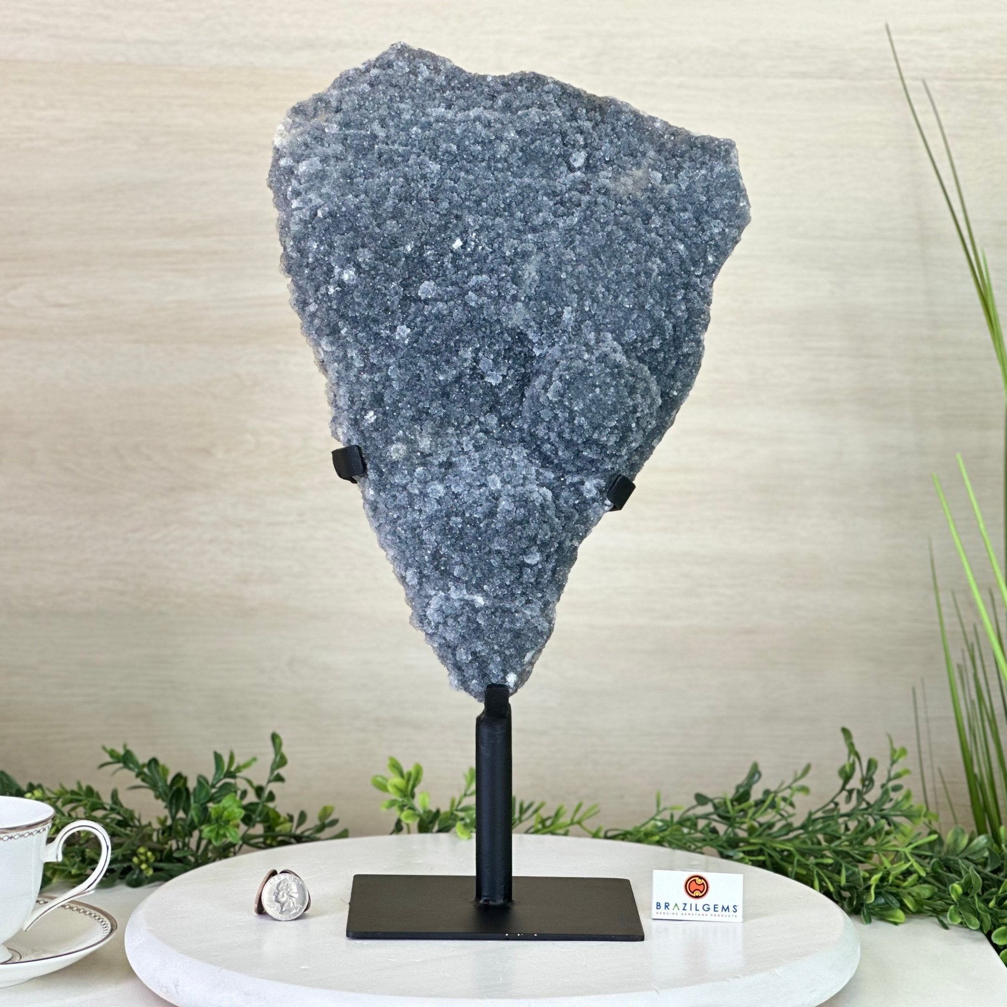 Gray Amethyst Cluster on a Metal Base, 11.9 lbs & 17.7" Tall #5491 - 0235 - Brazil GemsBrazil GemsGray Amethyst Cluster on a Metal Base, 11.9 lbs & 17.7" Tall #5491 - 0235Clusters on Fixed Bases5491 - 0235