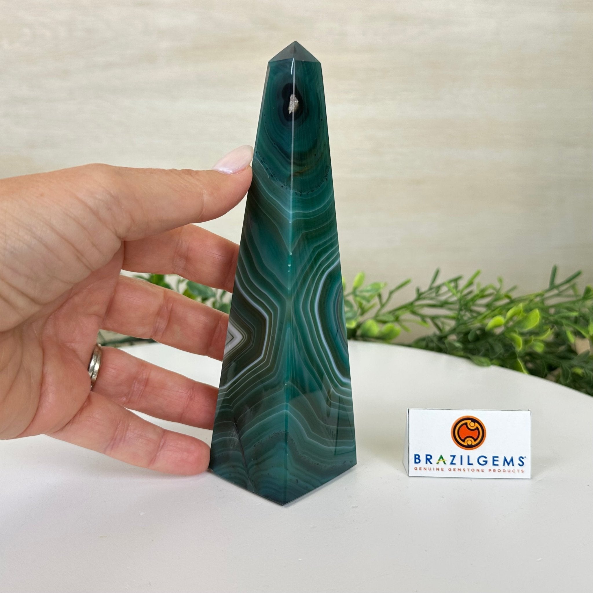 Green Agate 4-Sided Obelisk Model #3104GR-005 by Brazil Gems®