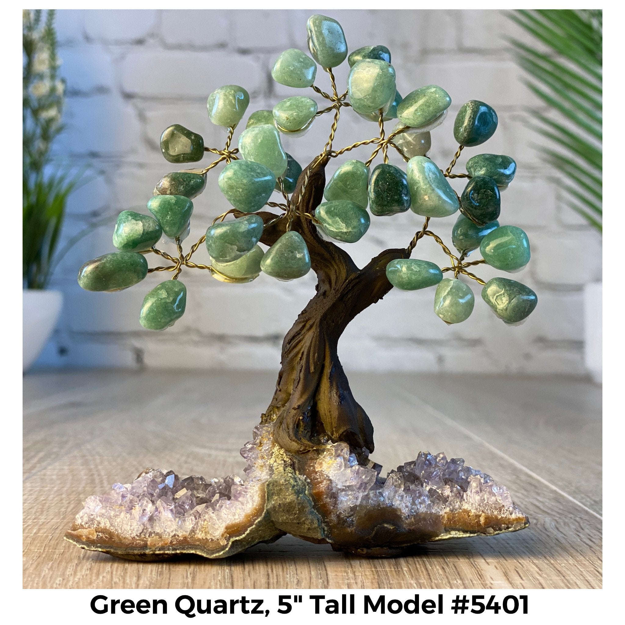 Green Quartz 5" Tall Handmade Gemstone Tree on a Crystal base, 35 Gems #5401GRNQ - Brazil GemsBrazil GemsGreen Quartz 5" Tall Handmade Gemstone Tree on a Crystal base, 35 Gems #5401GRNQGemstone Trees5401GRNQ