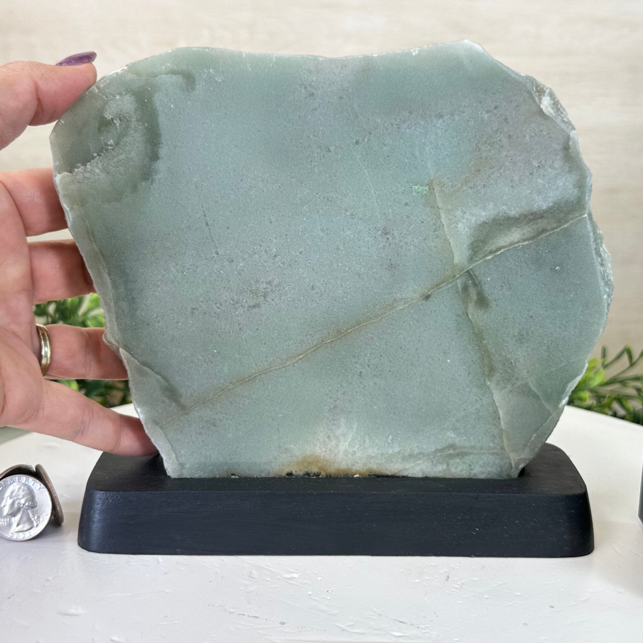 Green Quartz Polished Slice with Rough Edges, Wood Base 7" Tall #6100GQ - 023 - Brazil GemsBrazil GemsGreen Quartz Polished Slice with Rough Edges, Wood Base 7" Tall #6100GQ - 023Slices on Wood Bases6100GQ - 023