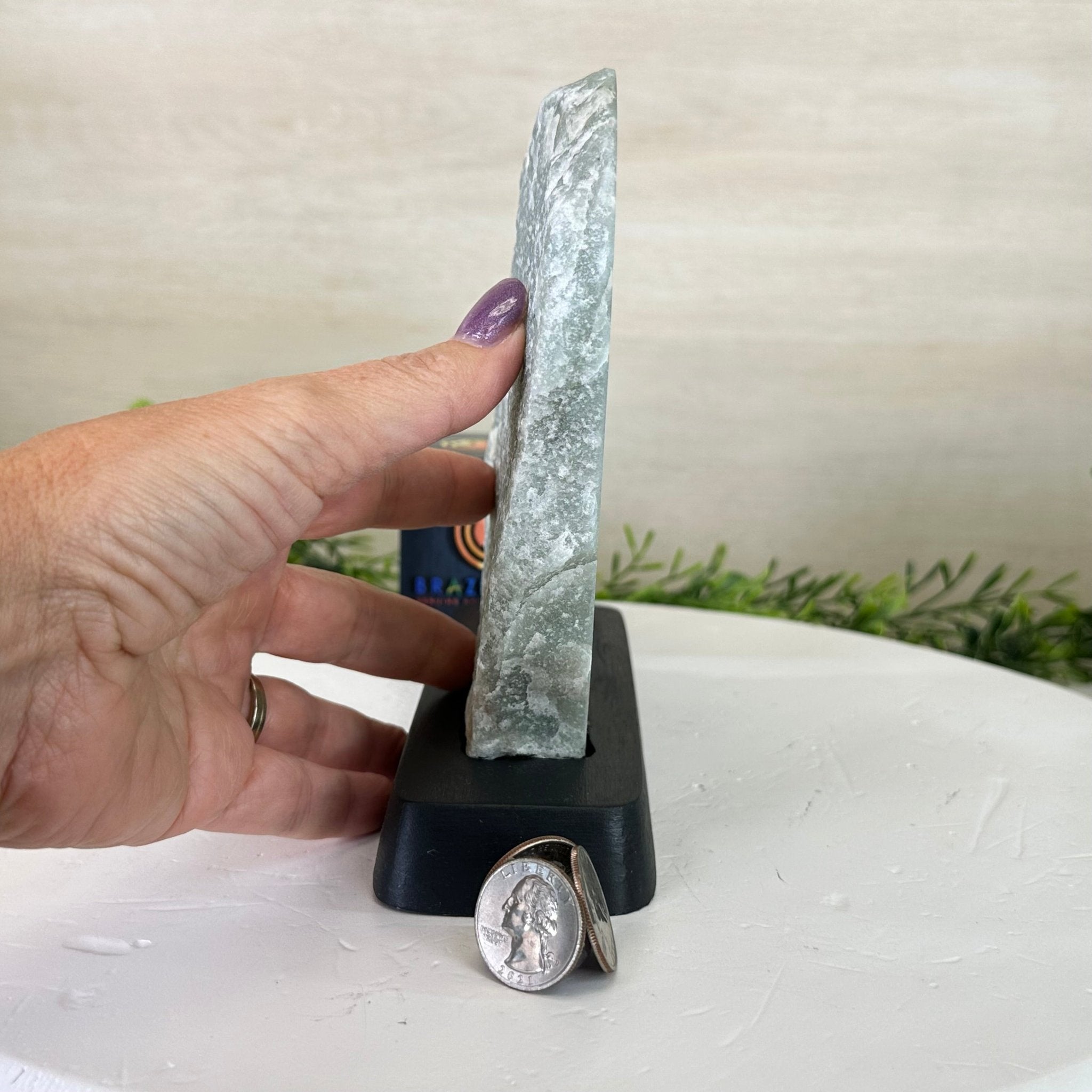 Green Quartz Polished Slice with Rough Edges, Wood Base 7" Tall #6100GQ - 023 - Brazil GemsBrazil GemsGreen Quartz Polished Slice with Rough Edges, Wood Base 7" Tall #6100GQ - 023Slices on Wood Bases6100GQ - 023