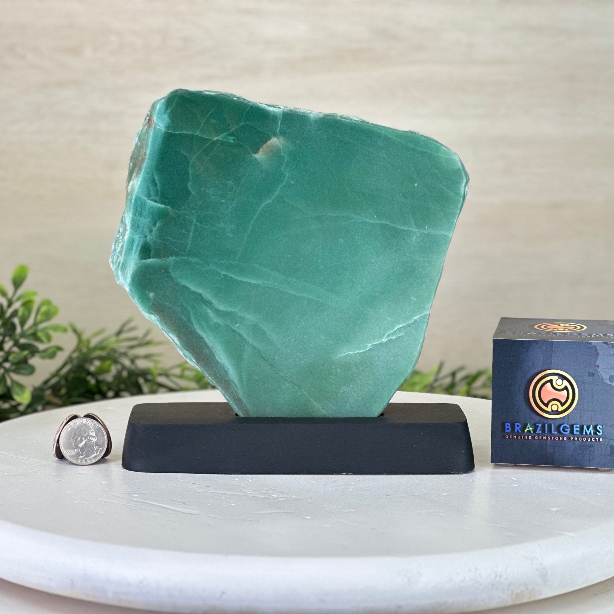 Green Quartz Polished Slice with Rough Edges, Wood Base 7.5" Tall #6100GQ - 021 - Brazil GemsBrazil GemsGreen Quartz Polished Slice with Rough Edges, Wood Base 7.5" Tall #6100GQ - 021Slices on Wood Bases6100GQ - 021