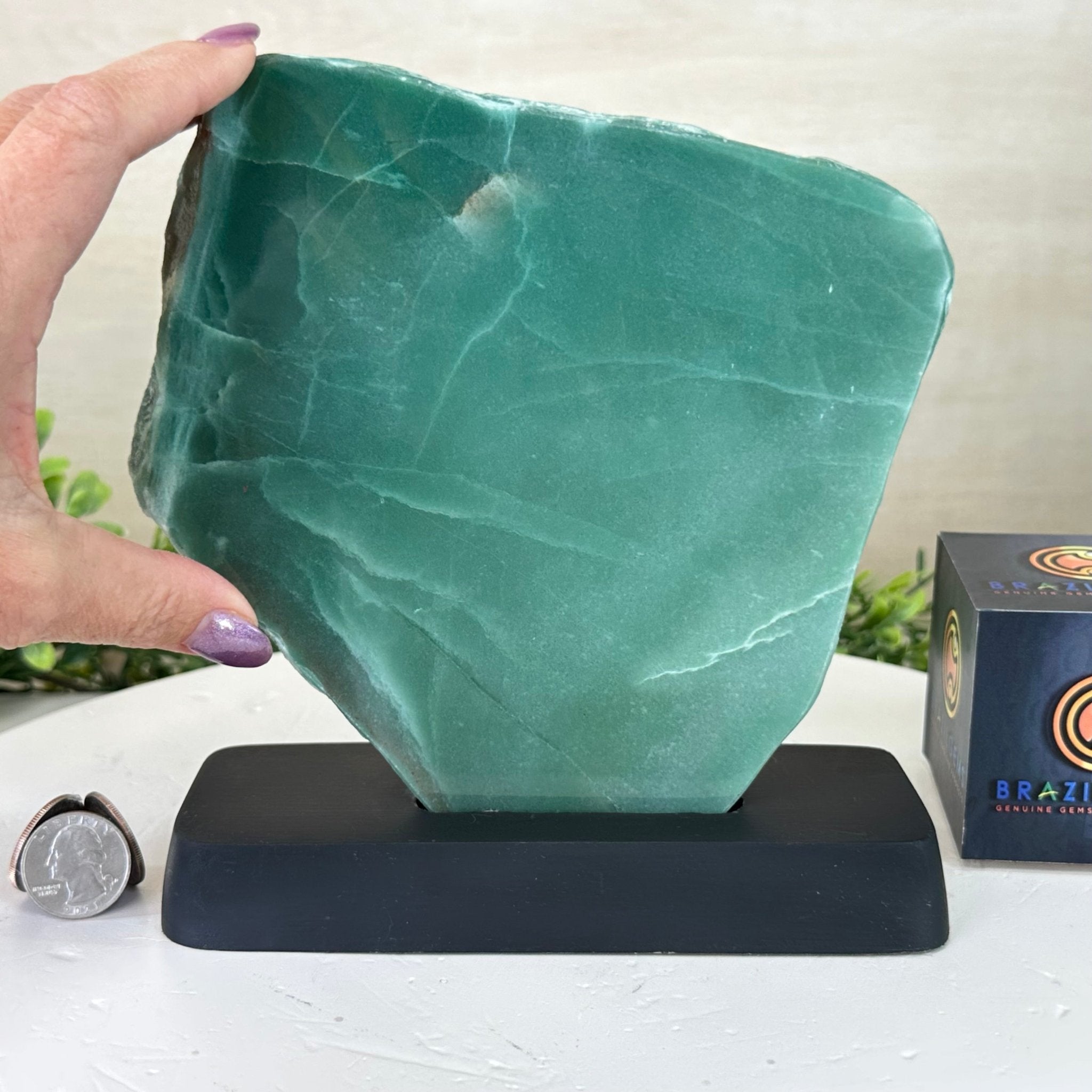 Green Quartz Polished Slice with Rough Edges, Wood Base 7.5" Tall #6100GQ - 021 - Brazil GemsBrazil GemsGreen Quartz Polished Slice with Rough Edges, Wood Base 7.5" Tall #6100GQ - 021Slices on Wood Bases6100GQ - 021