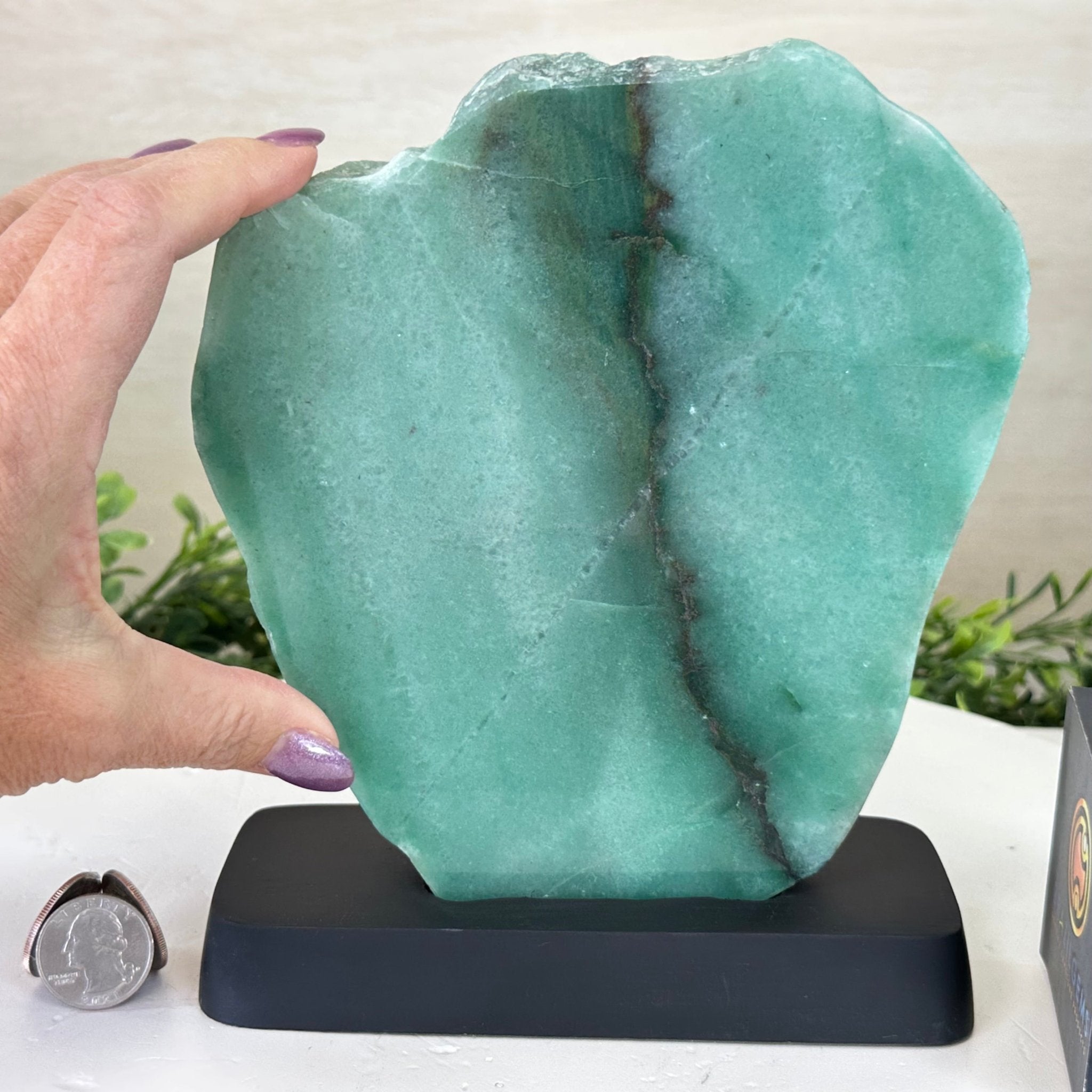 Green Quartz Polished Slice with Rough Edges, Wood Base 8" Tall #6100GQ - 022 - Brazil GemsBrazil GemsGreen Quartz Polished Slice with Rough Edges, Wood Base 8" Tall #6100GQ - 022Slices on Wood Bases6100GQ - 022