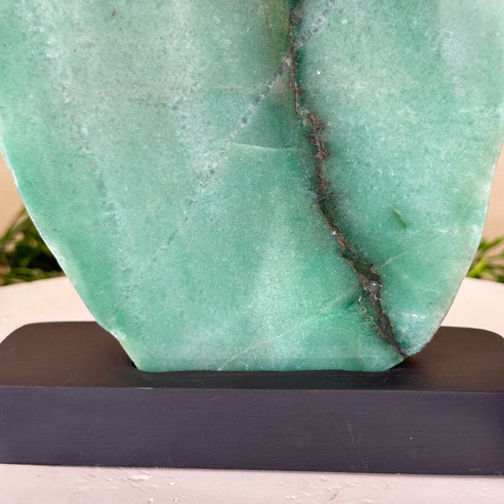 Green Quartz Polished Slice with Rough Edges, Wood Base 8" Tall #6100GQ - 022 - Brazil GemsBrazil GemsGreen Quartz Polished Slice with Rough Edges, Wood Base 8" Tall #6100GQ - 022Slices on Wood Bases6100GQ - 022