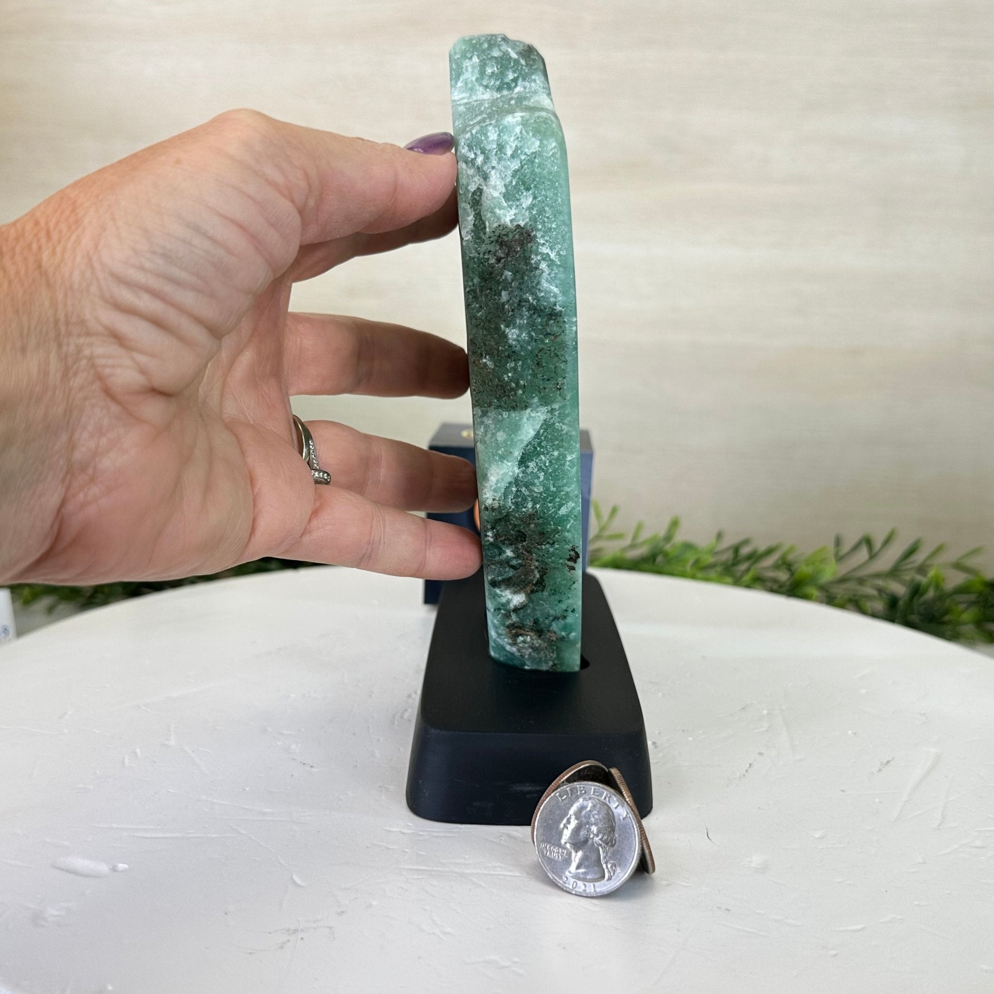 Green Quartz Polished Slice with Rough Edges, Wood Base 8" Tall #6100GQ - 022 - Brazil GemsBrazil GemsGreen Quartz Polished Slice with Rough Edges, Wood Base 8" Tall #6100GQ - 022Slices on Wood Bases6100GQ - 022