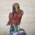 Hand - Carved Fire Quartz Parrot on an Amethyst Base, 8.8" Tall #3004 - FQPAM - 021 - Brazil GemsBrazil GemsHand - Carved Fire Quartz Parrot on an Amethyst Base, 8.8" Tall #3004 - FQPAM - 021Crystal Birds3004 - FQPAM - 021