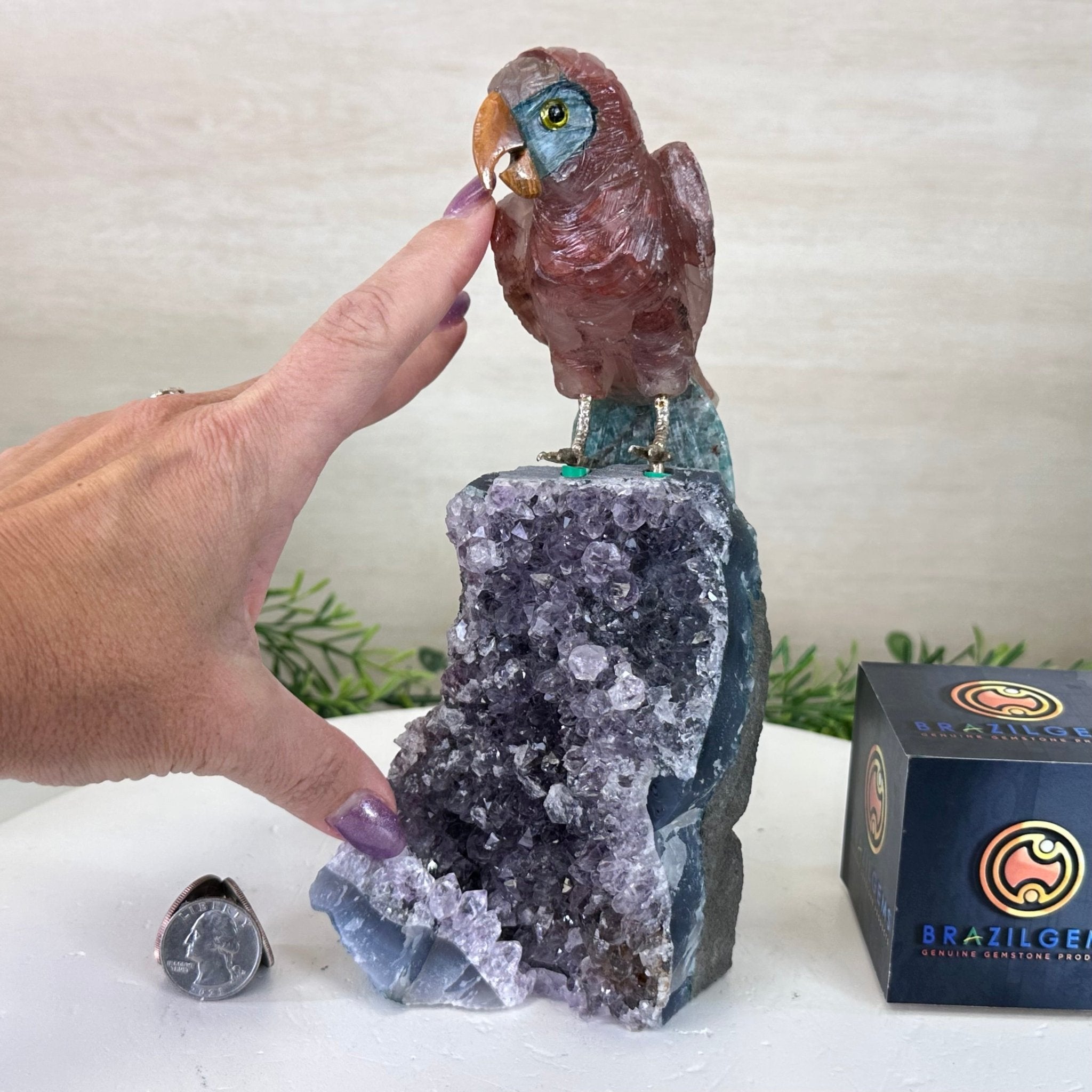 Hand-Carved Fire Quartz Parrot For Sale by Brazil Gems® #3004