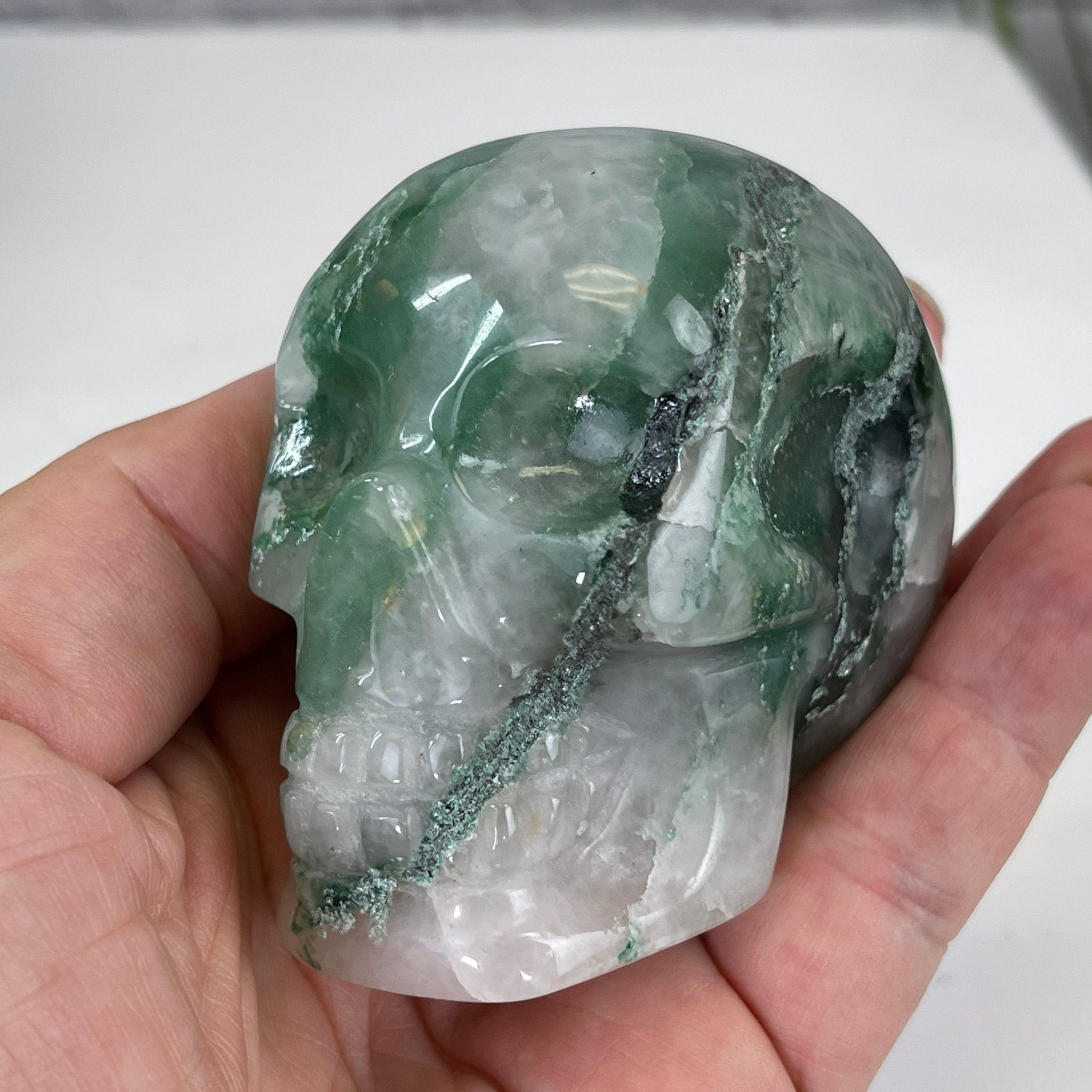 Handmade Green Quartz Crystal Skull 2.5" tall Model #3477-0001 by Brazil Gems - Brazil GemsBrazil GemsHandmade Green Quartz Crystal Skull 2.5" tall Model #3477-0001 by Brazil GemsSkulls3477-0001