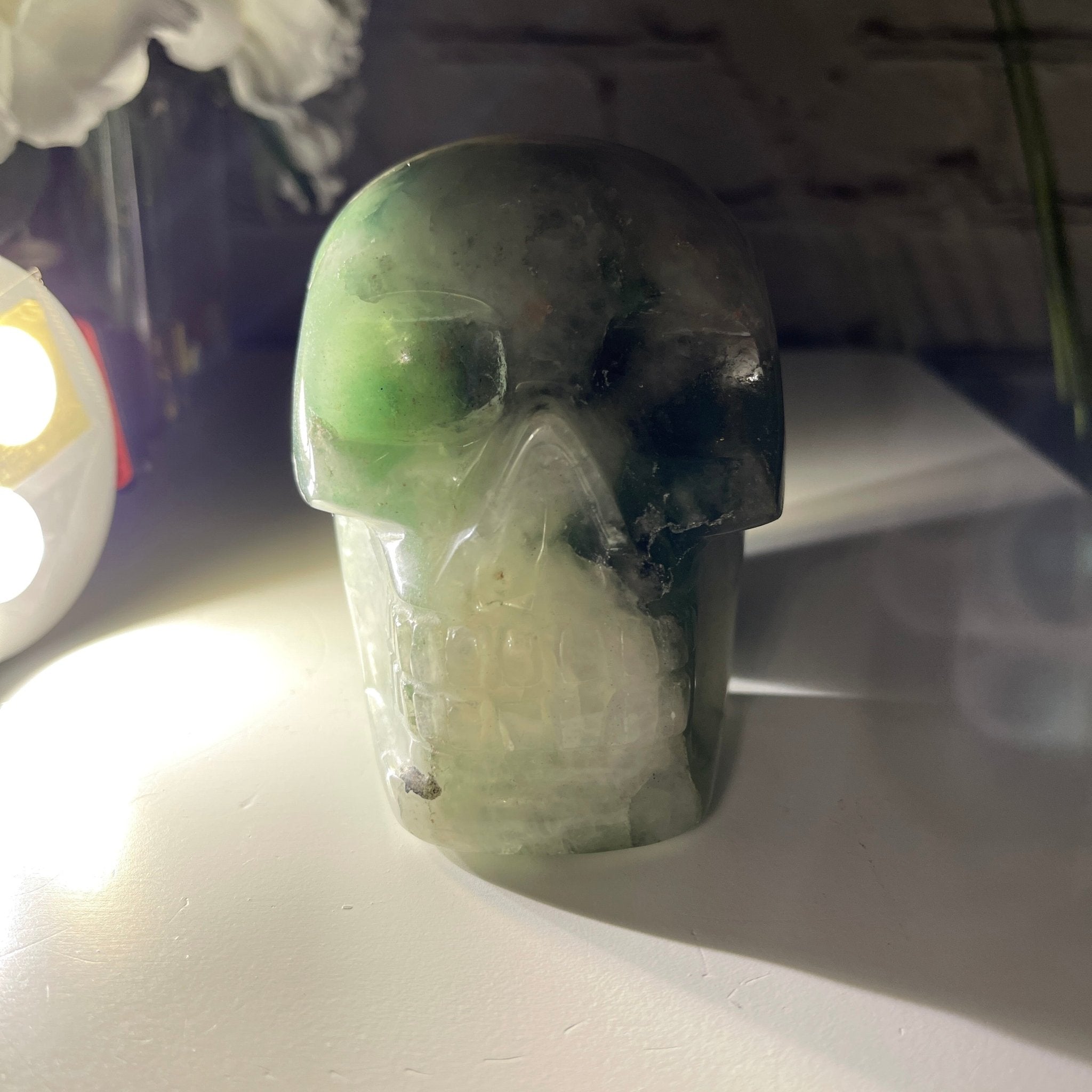 Handmade Green Quartz Crystal Skull Model #3477-0008 – Brazil Gems