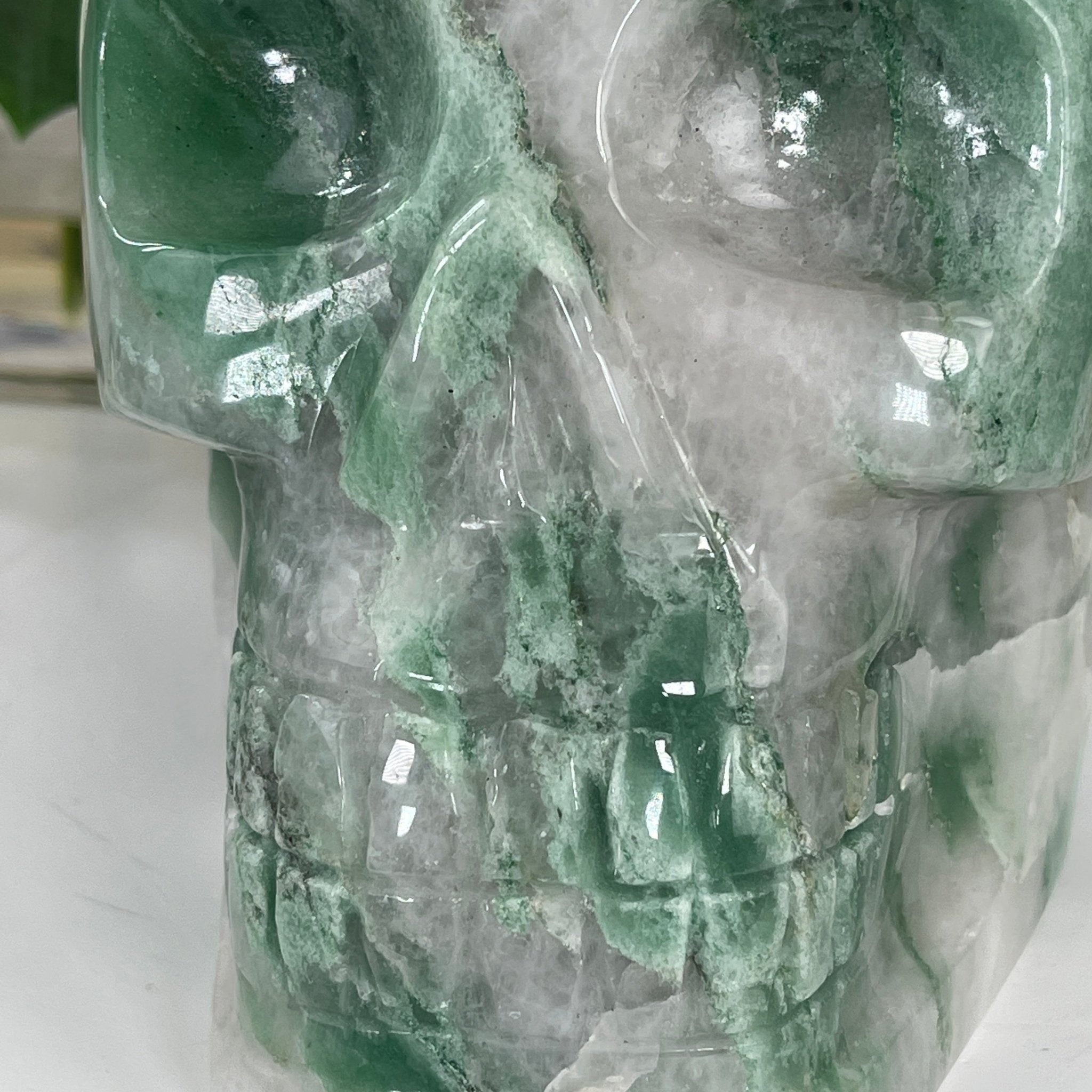 Handmade Green Quartz Crystal Skull Model #3477-0009