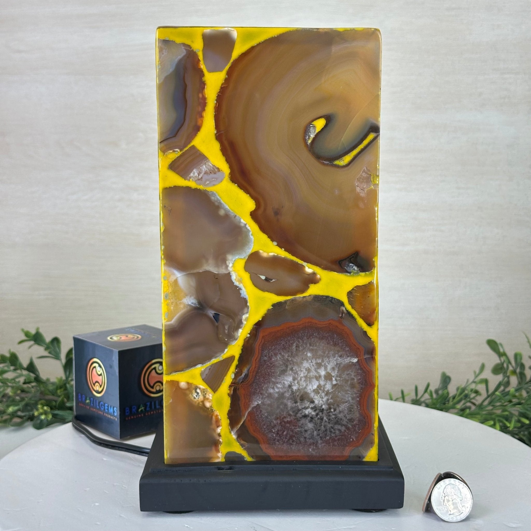 Handmade Natural Agate LED Lamp w/ Wood base, 10.9” Tall #2003NA - 008 - Brazil GemsBrazil GemsHandmade Natural Agate LED Lamp w/ Wood base, 10.9” Tall #2003NA - 008Lamps2003NA - 008