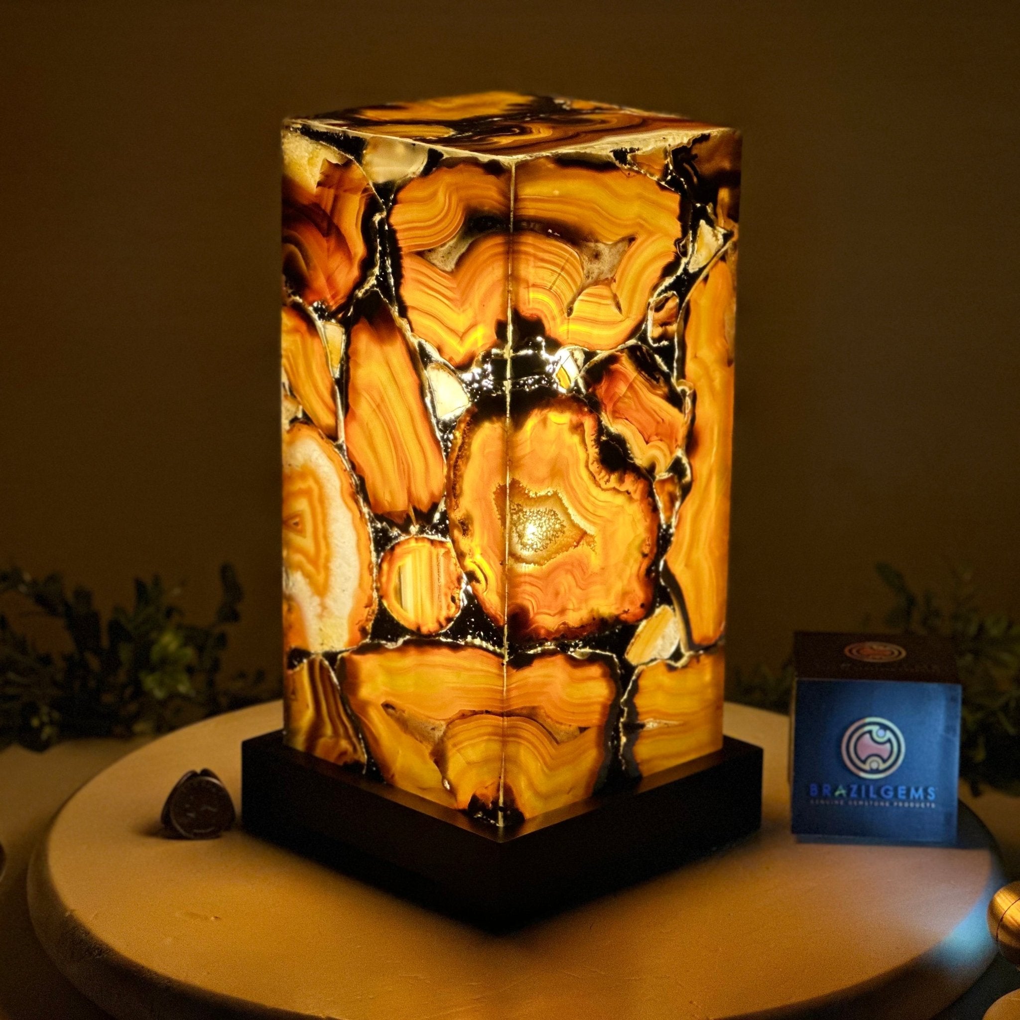 Handmade Natural Agate LED Lamp w/ Wood Base, 10.9” Tall #2003NA - 010 - Brazil GemsBrazil GemsHandmade Natural Agate LED Lamp w/ Wood Base, 10.9” Tall #2003NA - 010Lamps2003NA - 010