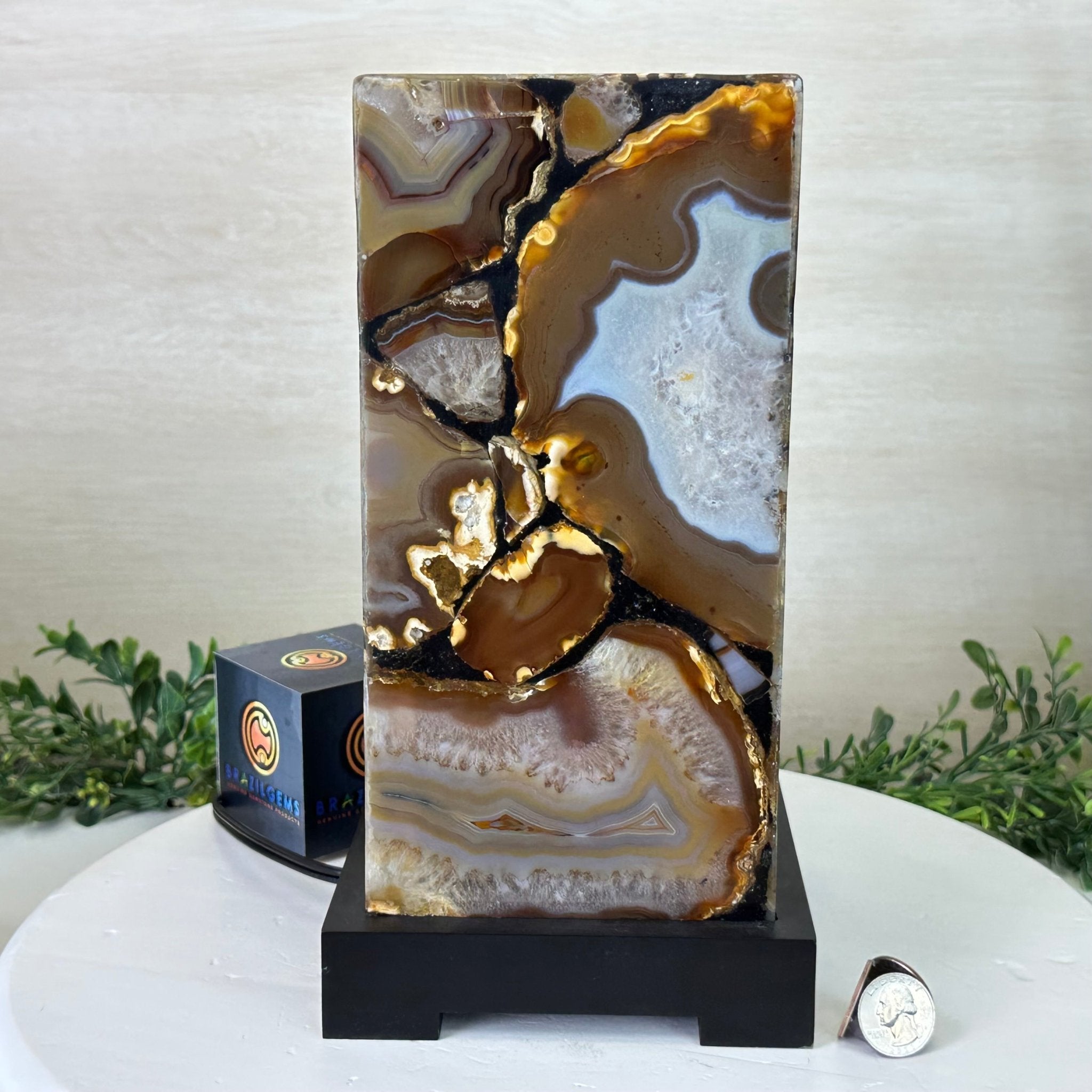 Handmade Natural Agate LED Lamp w/ Wood Base, 10.9” Tall #2003NA - 010 - Brazil GemsBrazil GemsHandmade Natural Agate LED Lamp w/ Wood Base, 10.9” Tall #2003NA - 010Lamps2003NA - 010