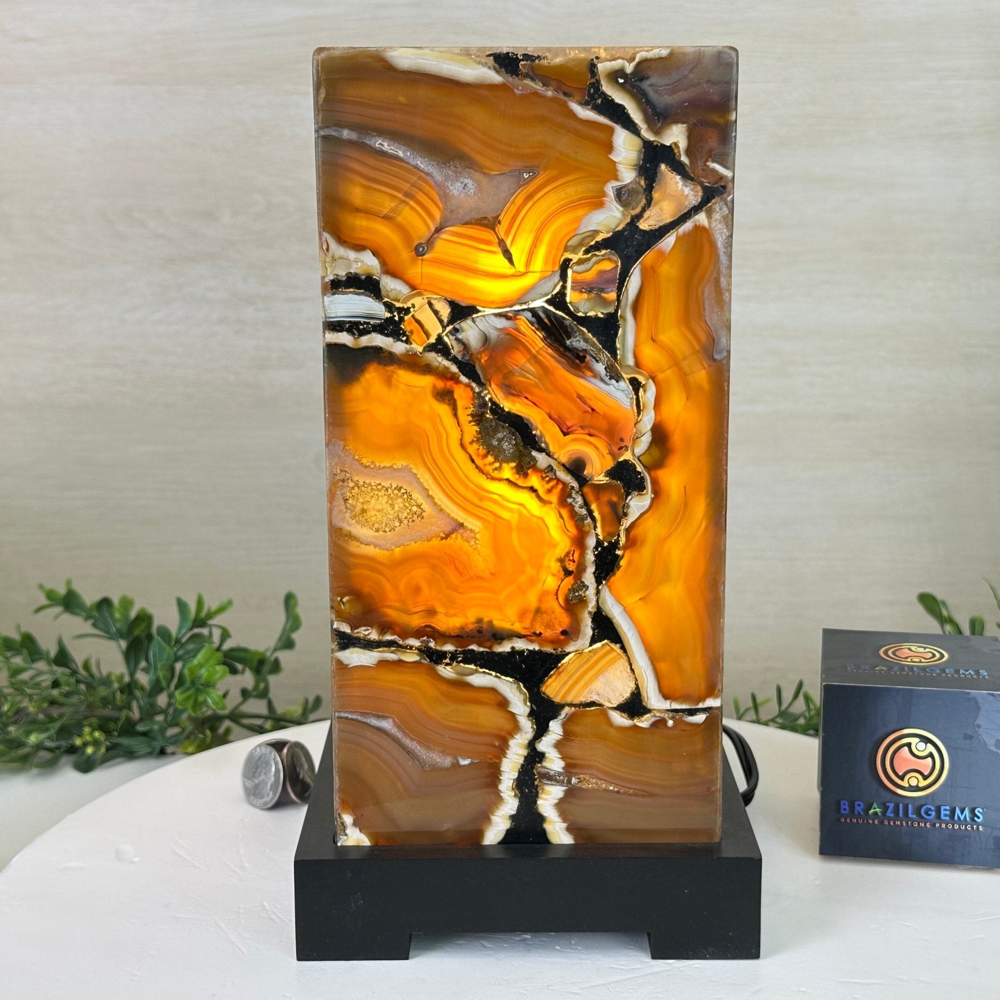 Handmade Natural Agate LED Lamp w/ Wood Base, 10.9” Tall #2003NA - 010 - Brazil GemsBrazil GemsHandmade Natural Agate LED Lamp w/ Wood Base, 10.9” Tall #2003NA - 010Lamps2003NA - 010