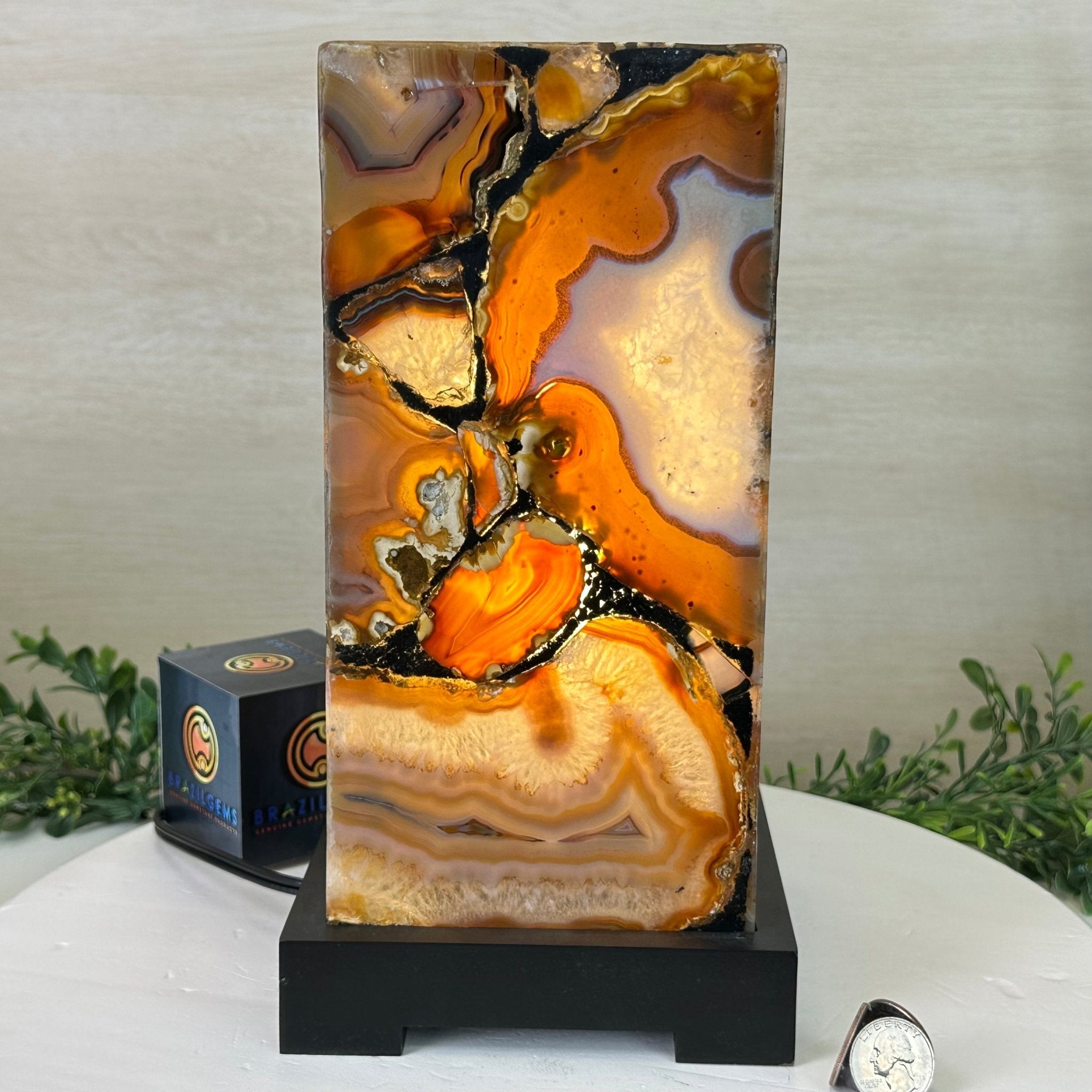 Handmade Natural Agate LED Lamp w/ Wood Base, 10.9” Tall #2003NA - 010 - Brazil GemsBrazil GemsHandmade Natural Agate LED Lamp w/ Wood Base, 10.9” Tall #2003NA - 010Lamps2003NA - 010