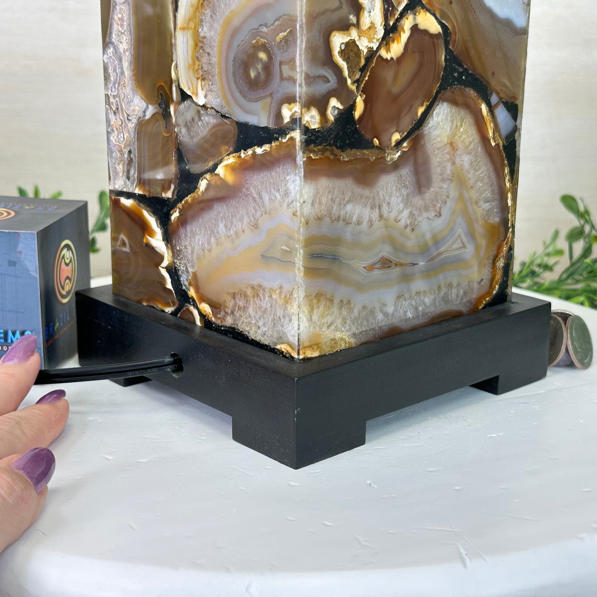 Handmade Natural Agate LED Lamp w/ Wood Base, 10.9” Tall #2003NA - 010 - Brazil GemsBrazil GemsHandmade Natural Agate LED Lamp w/ Wood Base, 10.9” Tall #2003NA - 010Lamps2003NA - 010