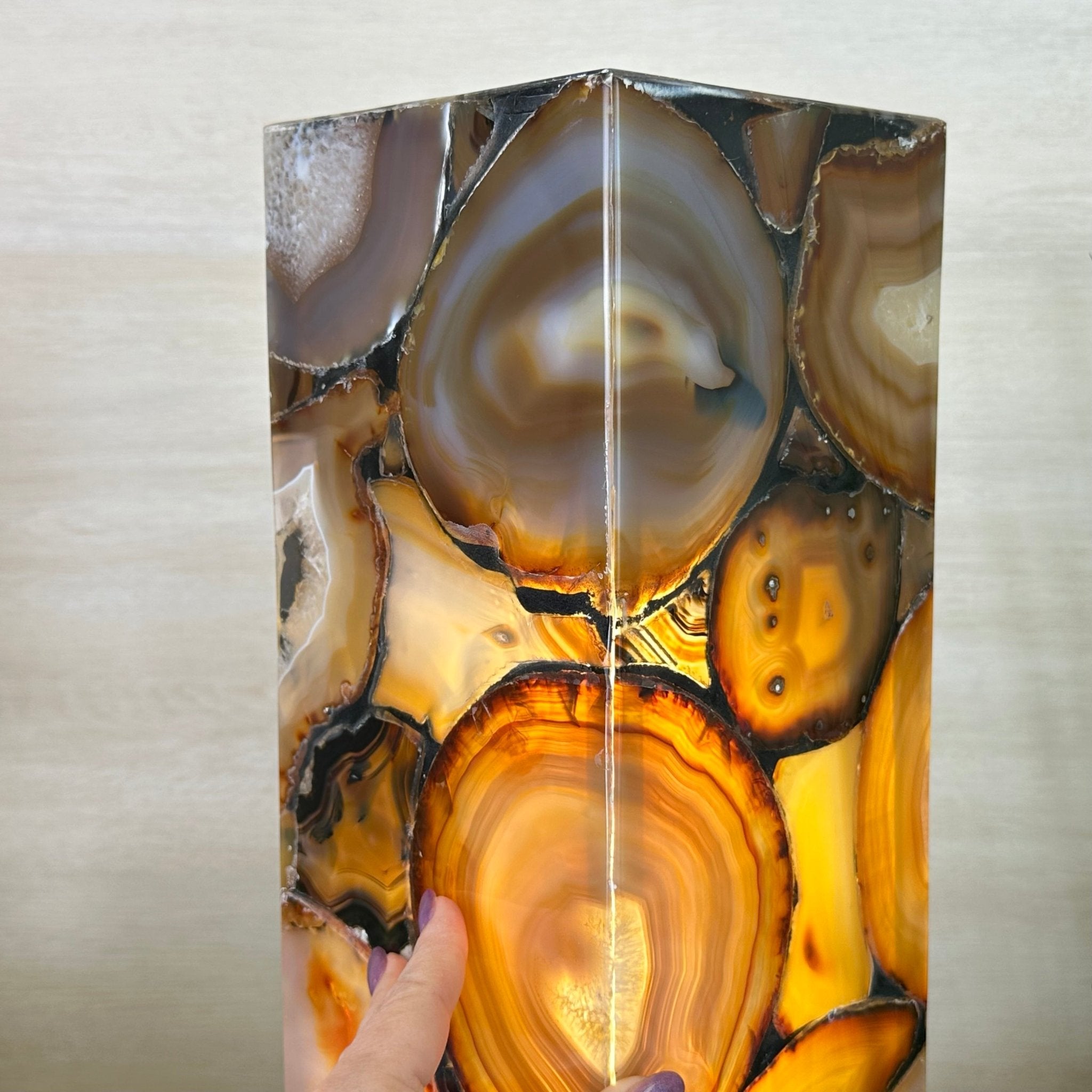 Handmade Natural Agate LED Lamp w/ Wood Base, 18.5” Tall #2006NA - 007 - Brazil GemsBrazil GemsHandmade Natural Agate LED Lamp w/ Wood Base, 18.5” Tall #2006NA - 007Lamps2006NA - 007