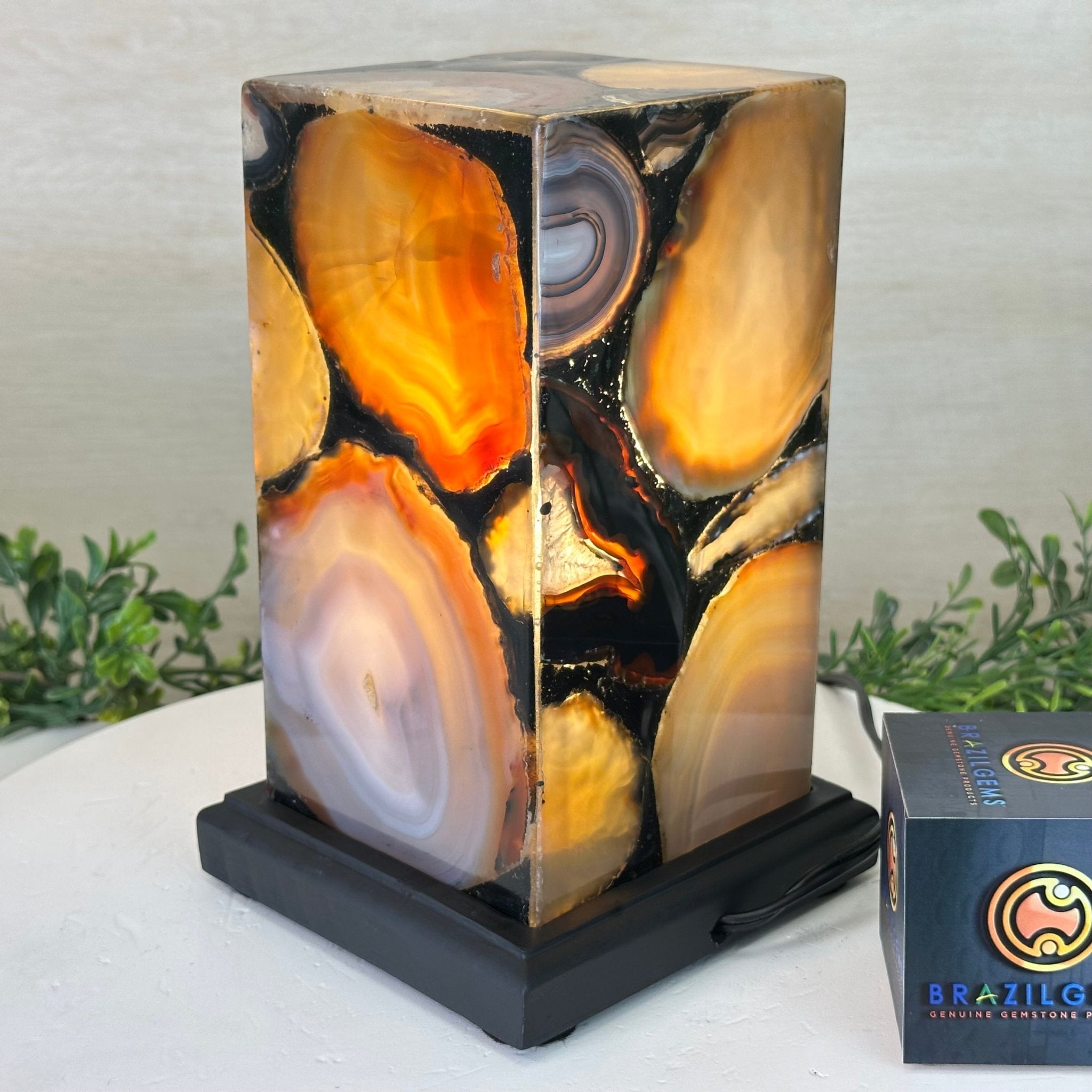 Handmade Natural Agate LED Lamp w/ Wood Base, 8.9” Tall #2002NA - 001 - Brazil GemsBrazil GemsHandmade Natural Agate LED Lamp w/ Wood Base, 8.9” Tall #2002NA - 001Lamps2002NA - 001