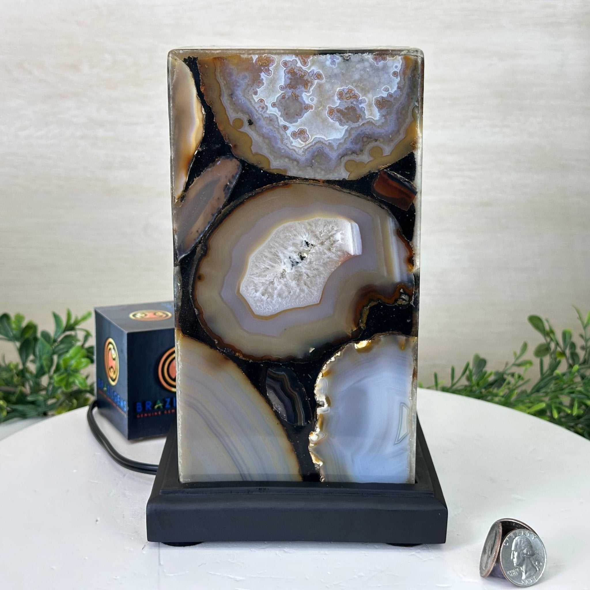 Handmade Natural Agate LED Lamp w/ Wood Base, 8.9” Tall #2002NA - 001 - Brazil GemsBrazil GemsHandmade Natural Agate LED Lamp w/ Wood Base, 8.9” Tall #2002NA - 001Lamps2002NA - 001