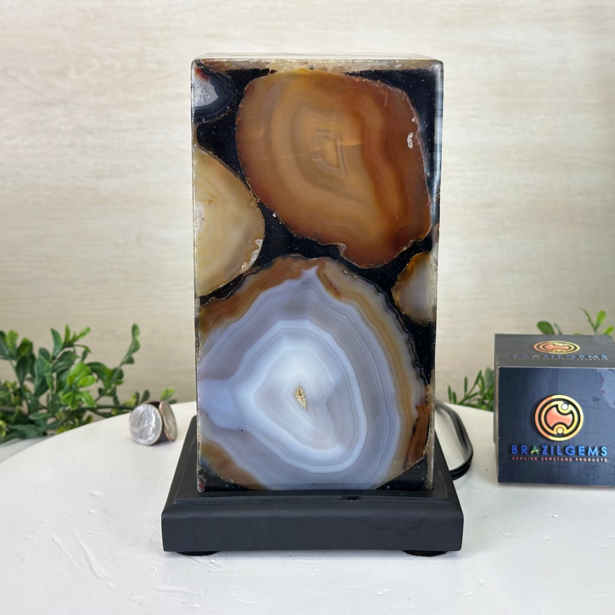 Handmade Natural Agate LED Lamp w/ Wood Base, 8.9” Tall #2002NA - 001 - Brazil GemsBrazil GemsHandmade Natural Agate LED Lamp w/ Wood Base, 8.9” Tall #2002NA - 001Lamps2002NA - 001