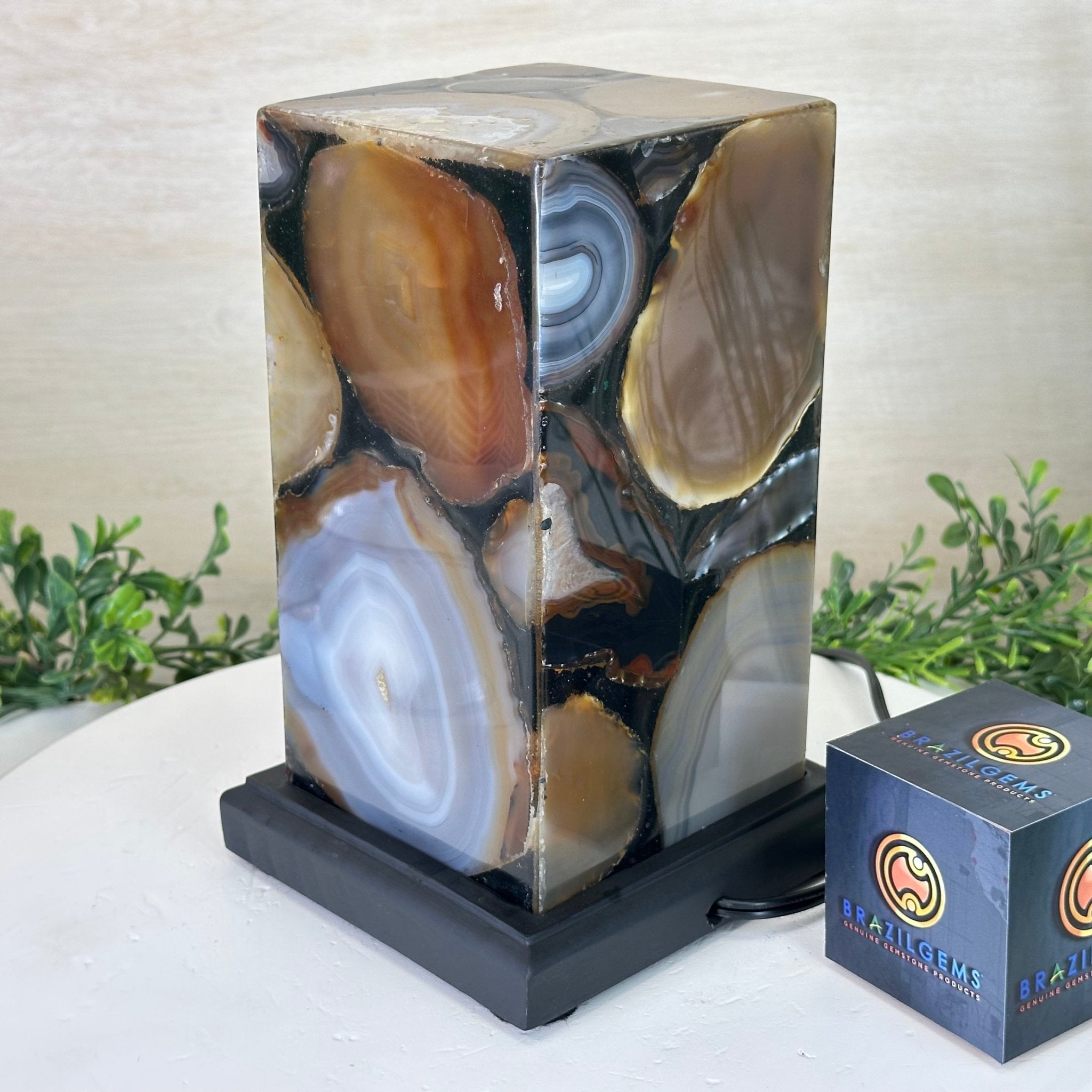 Handmade Natural Agate LED Lamp w/ Wood Base, 8.9” Tall #2002NA - 001 - Brazil GemsBrazil GemsHandmade Natural Agate LED Lamp w/ Wood Base, 8.9” Tall #2002NA - 001Lamps2002NA - 001