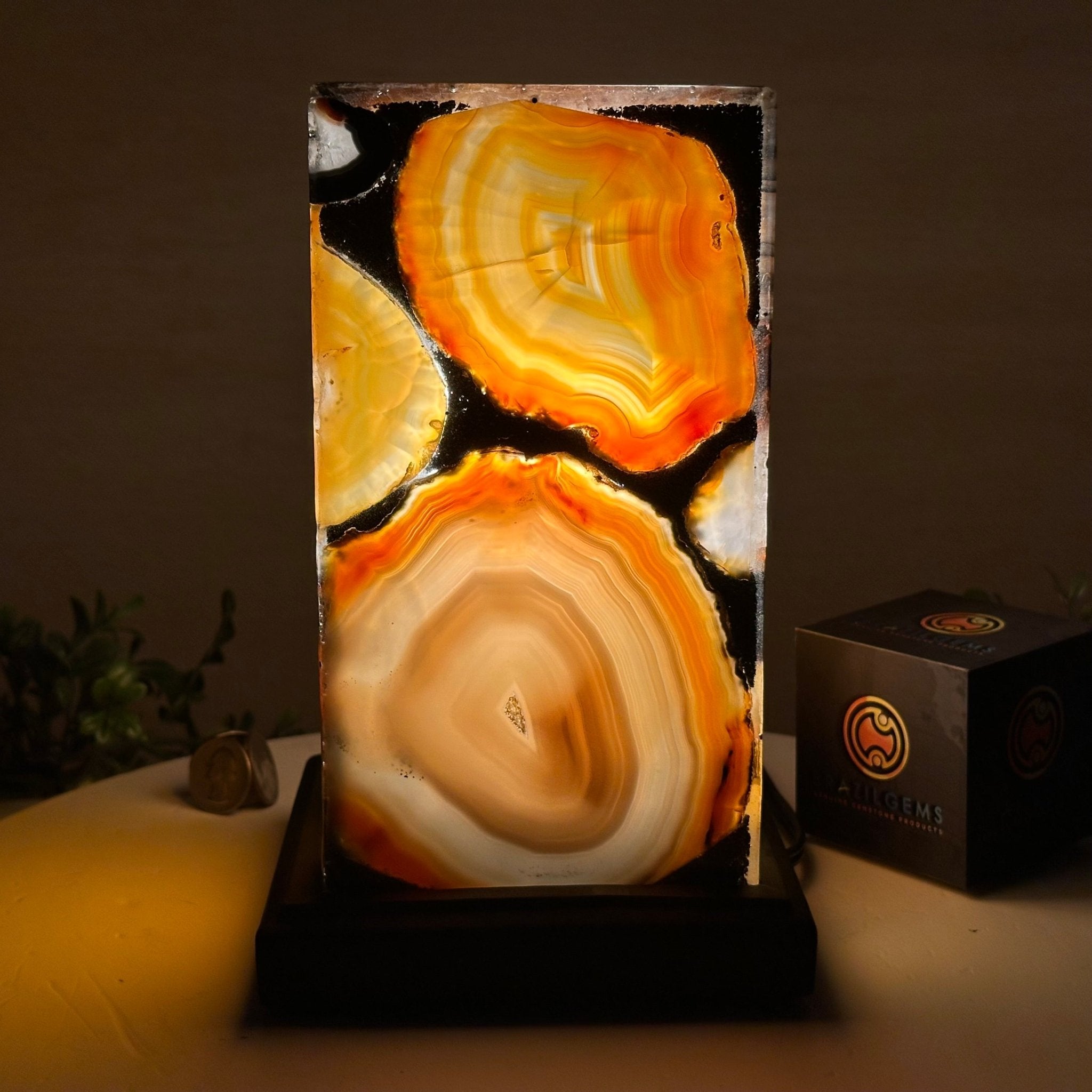 Handmade Natural Agate LED Lamp w/ Wood Base, 8.9” Tall #2002NA - 001 - Brazil GemsBrazil GemsHandmade Natural Agate LED Lamp w/ Wood Base, 8.9” Tall #2002NA - 001Lamps2002NA - 001