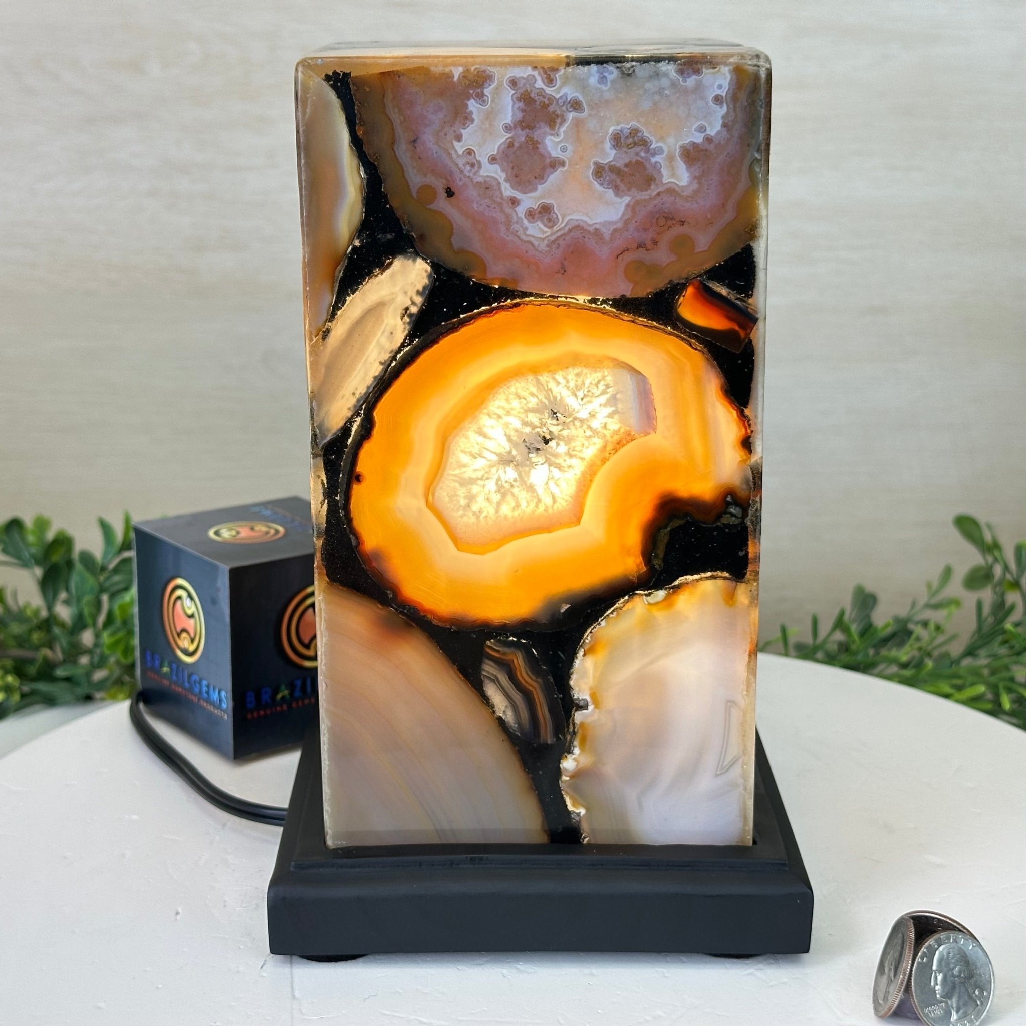 Handmade Natural Agate LED Lamp w/ Wood Base, 8.9” Tall #2002NA - 001 - Brazil GemsBrazil GemsHandmade Natural Agate LED Lamp w/ Wood Base, 8.9” Tall #2002NA - 001Lamps2002NA - 001