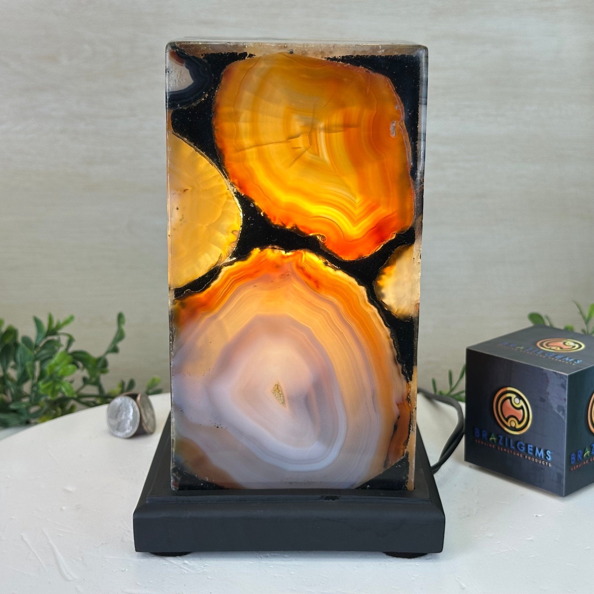 Handmade Natural Agate LED Lamp w/ Wood Base, 8.9” Tall #2002NA - 001 - Brazil GemsBrazil GemsHandmade Natural Agate LED Lamp w/ Wood Base, 8.9” Tall #2002NA - 001Lamps2002NA - 001