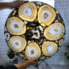 Handmade Natural Agate Round Side Table, black metal base, 22" diameter, 26" tall #1002-0004 - Brazil GemsBrazil GemsHandmade Natural Agate Round Side Table, black metal base, 22" diameter, 26" tall #1002-0004Tables: Side1002-0004