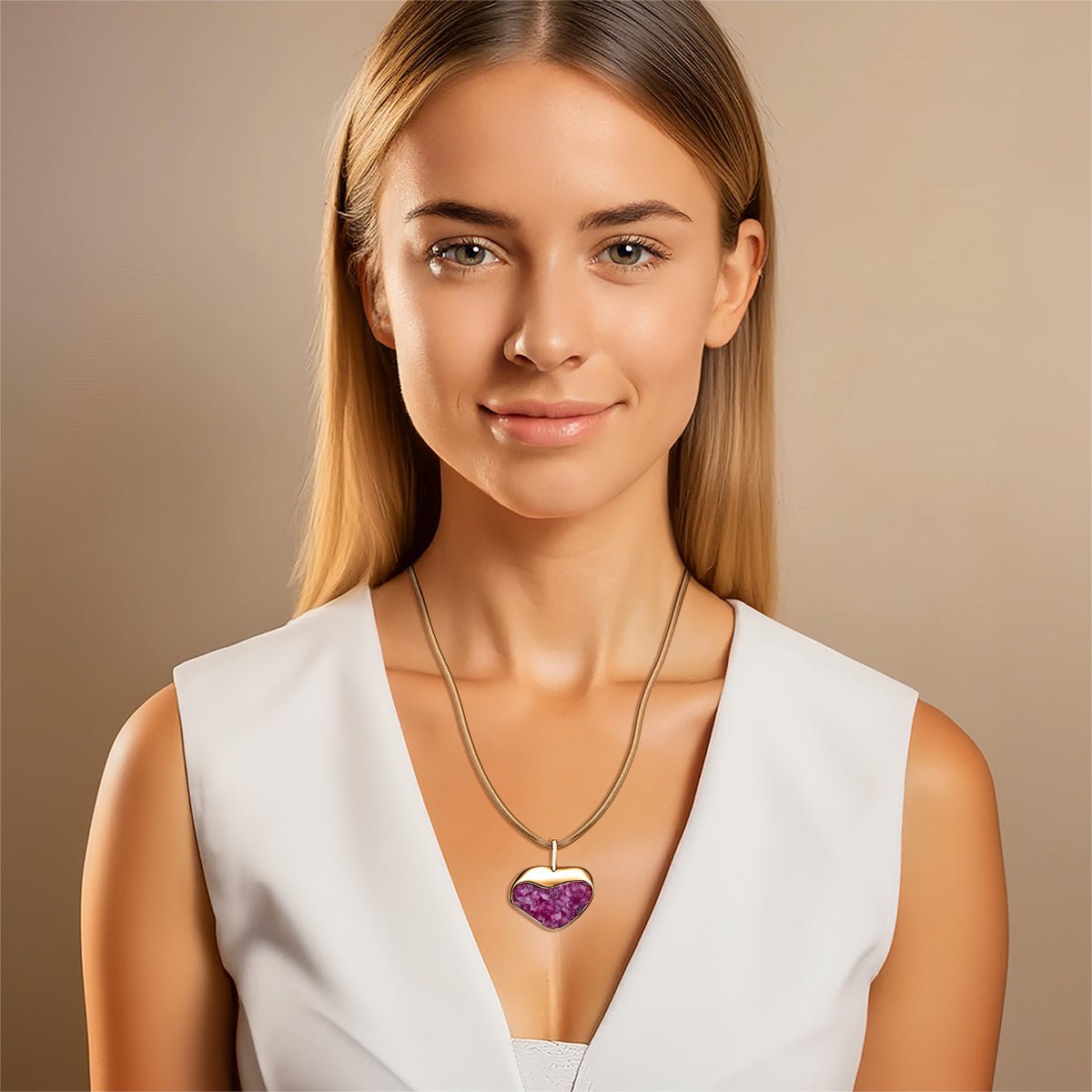 Heart Shaped Gold Plated Necklace & Earring Set w/ Natural Gemstone Fragments - Brazil GemsBrazil GemsHeart Shaped Gold Plated Necklace & Earring Set w/ Natural Gemstone FragmentsNecklace & Earring Set14GP1725 - 106