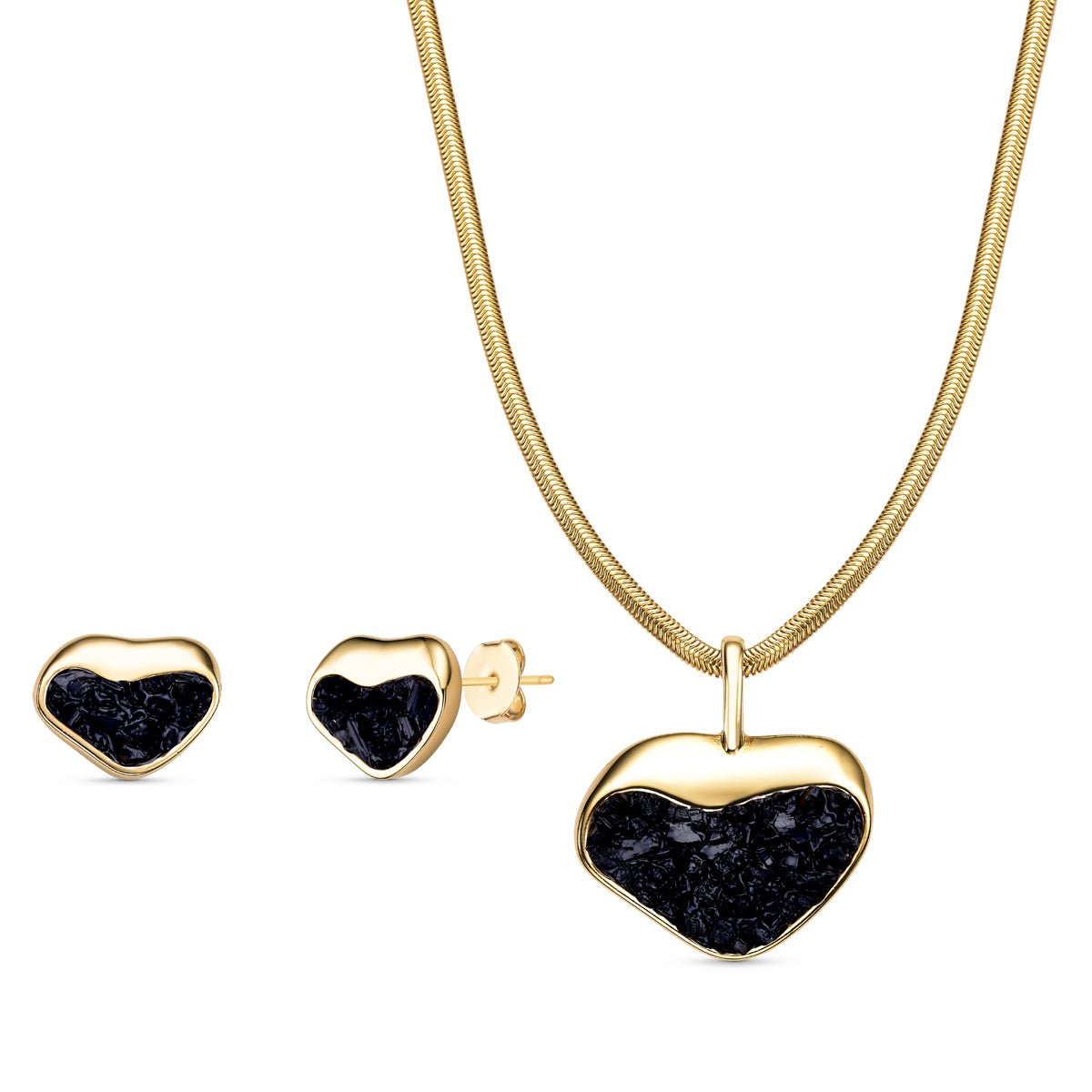 Heart Shaped Gold Plated Necklace & Earring Set w/ Natural Gemstone Fragments - Brazil GemsBrazil GemsHeart Shaped Gold Plated Necklace & Earring Set w/ Natural Gemstone FragmentsNecklace & Earring Set14GP1725 - 106