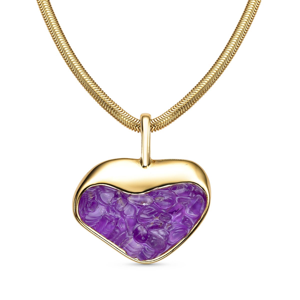 Heart Shaped Gold Plated Necklace & Earring Set w/ Natural