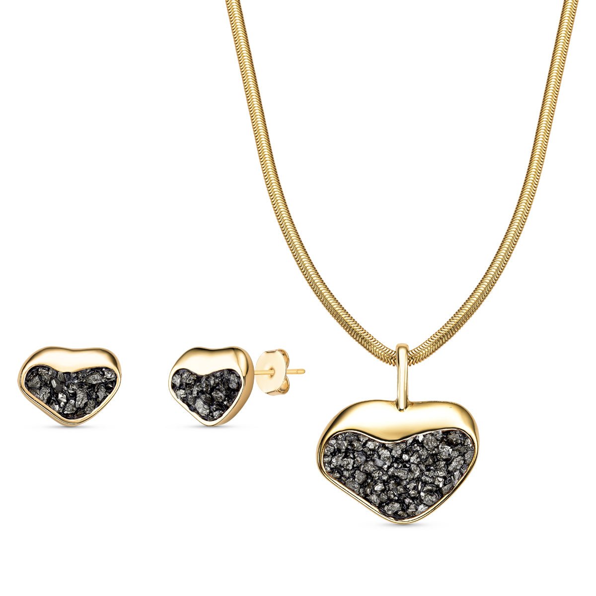 【Hei】peach heart onyx necklace★送料・関税込 Heart Shaped Gold Plated Necklace & Earring Set w/ Natural