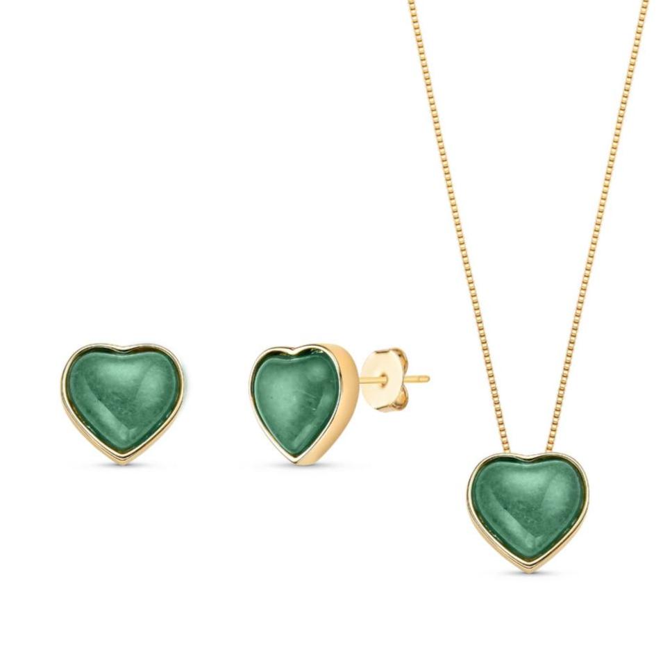 Heart - Shaped Gold Plated Necklace & Earring Set w/ Natural Gemstones - Brazil GemsBrazil GemsHeart - Shaped Gold Plated Necklace & Earring Set w/ Natural GemstonesNecklace & Earring Set14GP0258 - 112