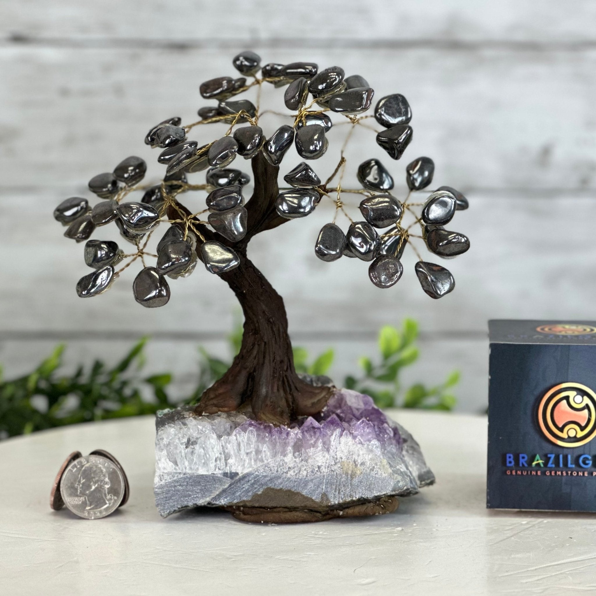 Hematite 7" Tall Handmade Gemstone Tree on a Crystal base, 60 Gems #5402HEMA - Brazil GemsBrazil GemsHematite 7" Tall Handmade Gemstone Tree on a Crystal base, 60 Gems #5402HEMAGemstone Trees5402HEMA