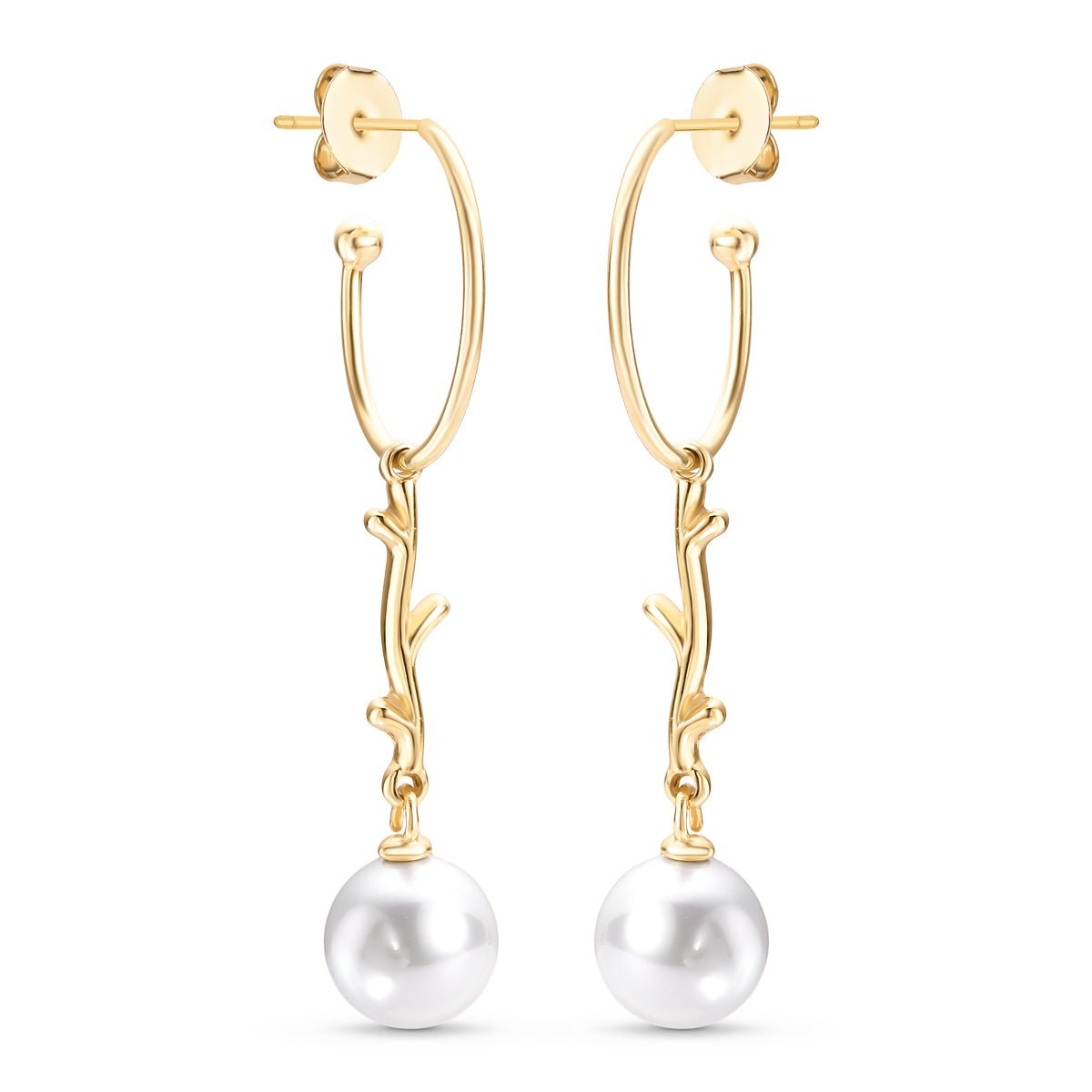 Hoop and Dangle 18K Gold Plated Earrings w/ White Shell Pearls - Brazil GemsBrazil GemsHoop and Dangle 18K Gold Plated Earrings w/ White Shell PearlsEarrings11GP2202 - 133