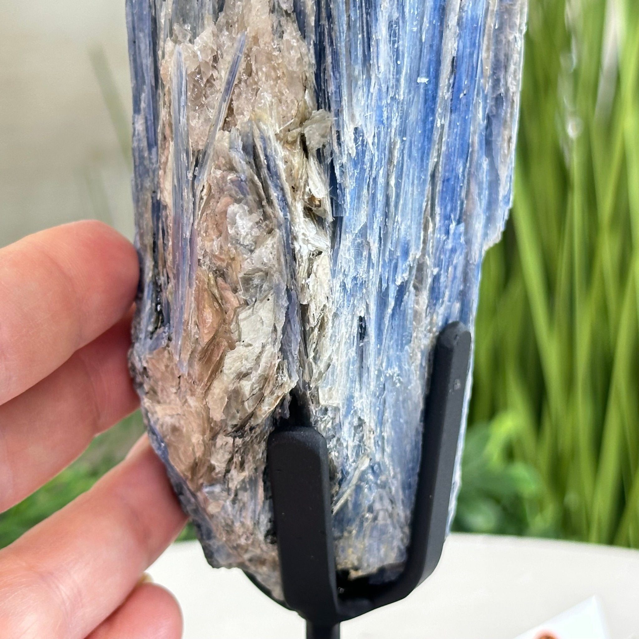 Kyanite Crystal on Metal Stand, 2.5 lbs & 9.4" Tall #6010 - 0015 - Brazil GemsBrazil GemsKyanite Crystal on Metal Stand, 2.5 lbs & 9.4" Tall #6010 - 0015Clusters on Fixed Bases6010 - 0015