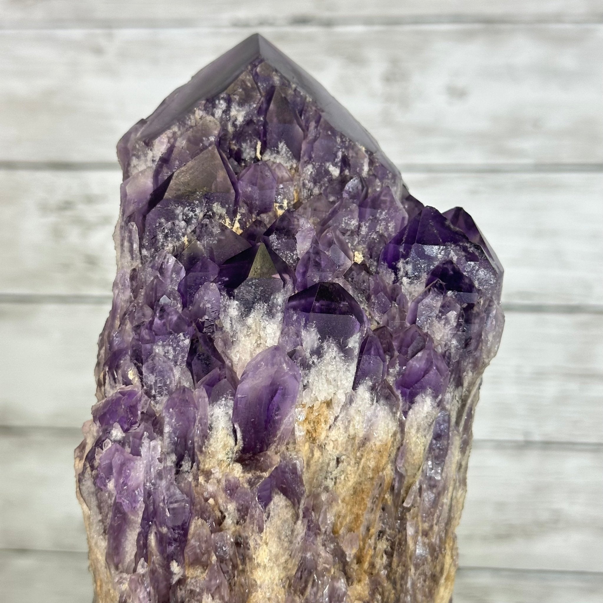 Large Chevron Amethyst Point on a Metal Stand, 8.8 lbs & 16.1" Tall #3121AM-001 - Brazil GemsBrazil GemsLarge Chevron Amethyst Point on a Metal Stand, 8.8 lbs & 16.1" Tall #3121AM-001Crystal Points3121AM-001