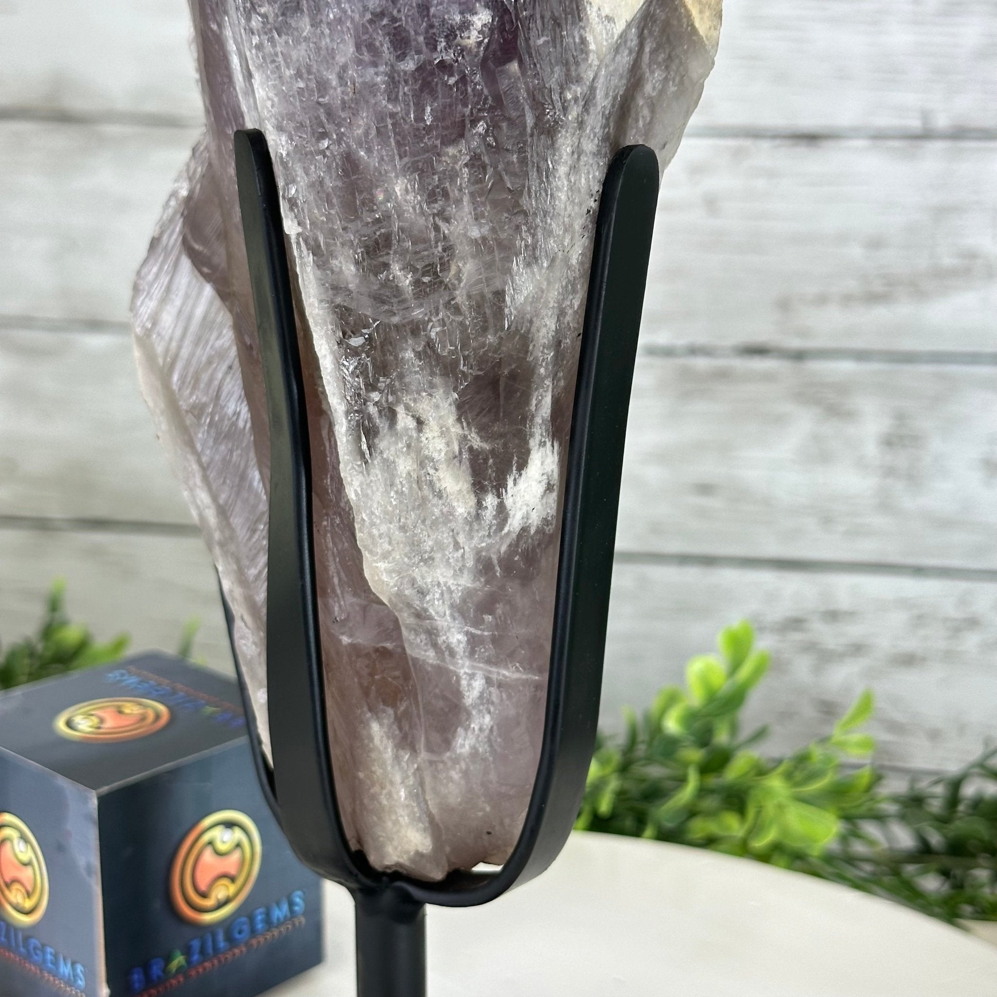 Large Chevron Amethyst Point on a Metal Stand, 8.8 lbs & 16.1" Tall #3121AM-001 - Brazil GemsBrazil GemsLarge Chevron Amethyst Point on a Metal Stand, 8.8 lbs & 16.1" Tall #3121AM-001Crystal Points3121AM-001