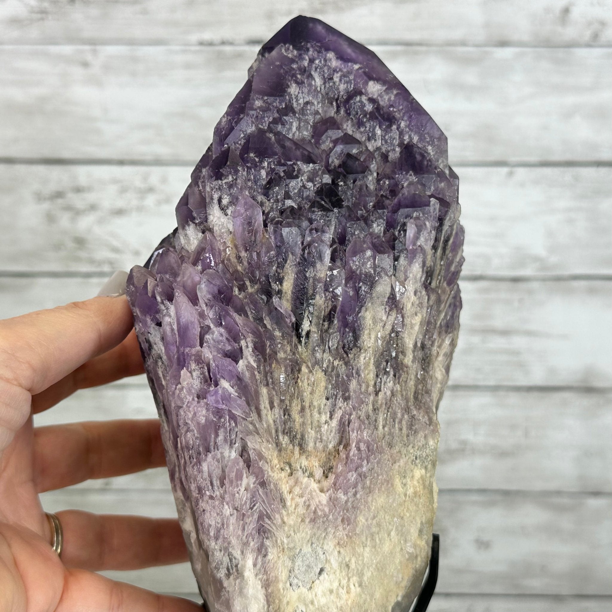 Large Chevron Amethyst Point on a Metal Stand, 9.2 lbs & 16.1" Tall #3121AM-002 - Brazil GemsBrazil GemsLarge Chevron Amethyst Point on a Metal Stand, 9.2 lbs & 16.1" Tall #3121AM-002Crystal Points3121AM-002