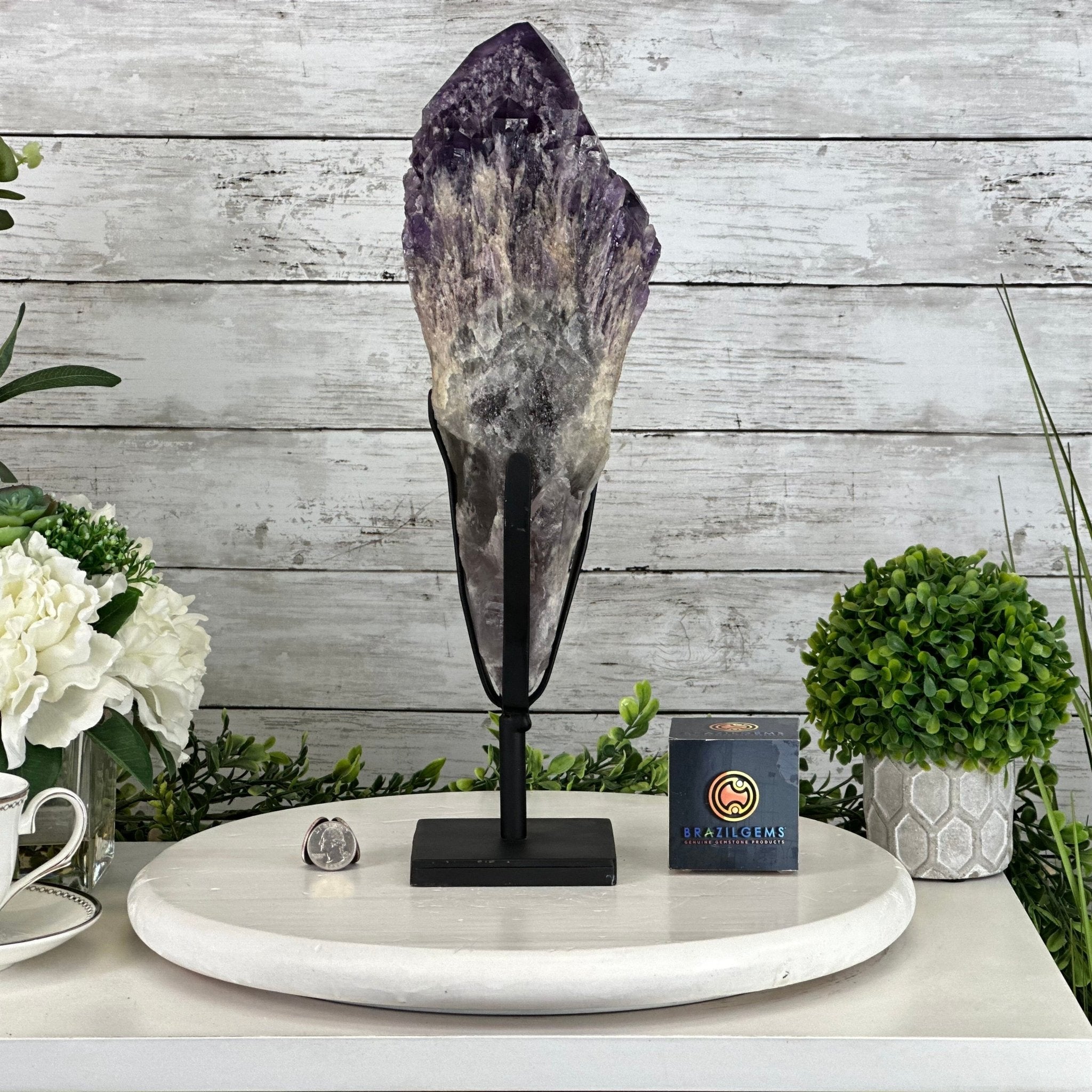 Large Chevron Amethyst Point on a Metal Stand, 9.2 lbs & 16.1" Tall #3121AM-002 - Brazil GemsBrazil GemsLarge Chevron Amethyst Point on a Metal Stand, 9.2 lbs & 16.1" Tall #3121AM-002Crystal Points3121AM-002