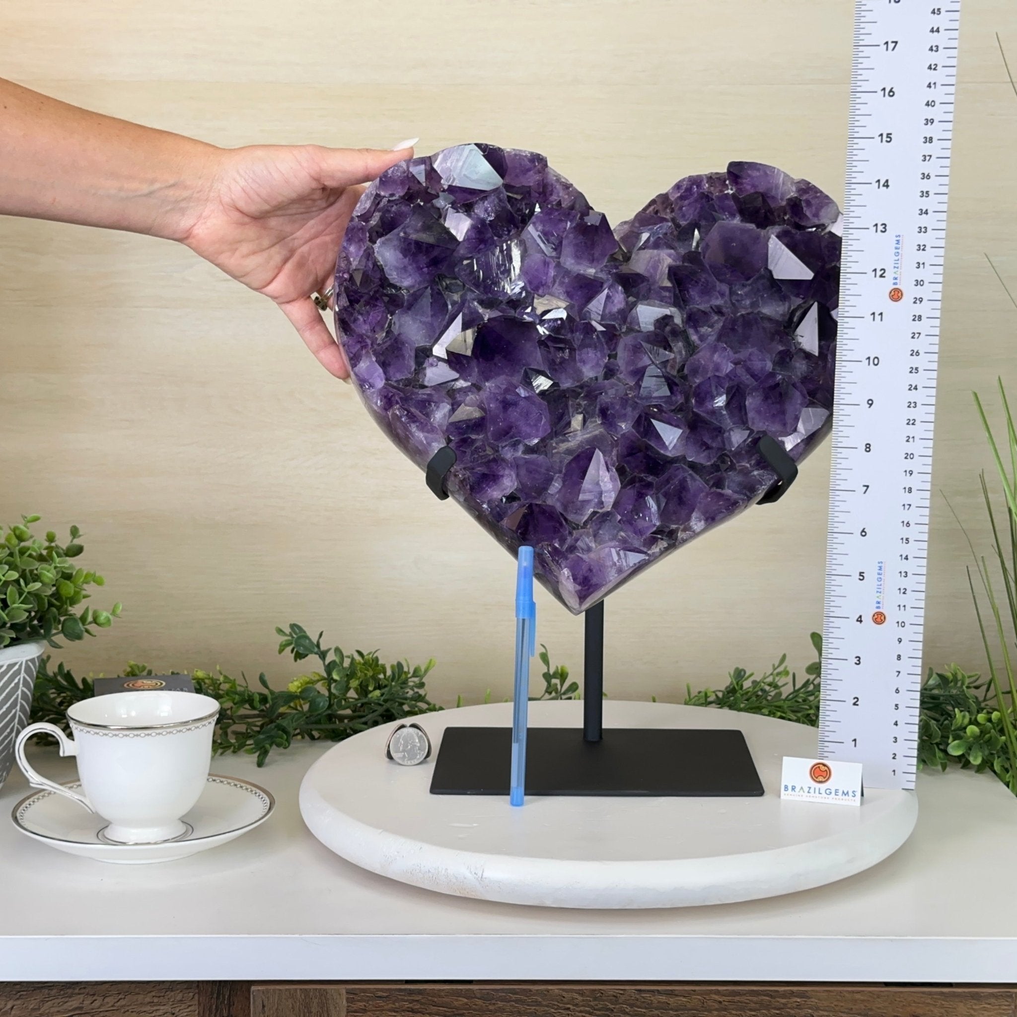 Large Extra Plus Quality Amethyst Heart Geode on stand, 27.3 lbs & 15.4" Tall #5463 - 0364 - Brazil GemsBrazil GemsLarge Extra Plus Quality Amethyst Heart Geode on stand, 27.3 lbs & 15.4" Tall #5463 - 0364Hearts5463 - 0364